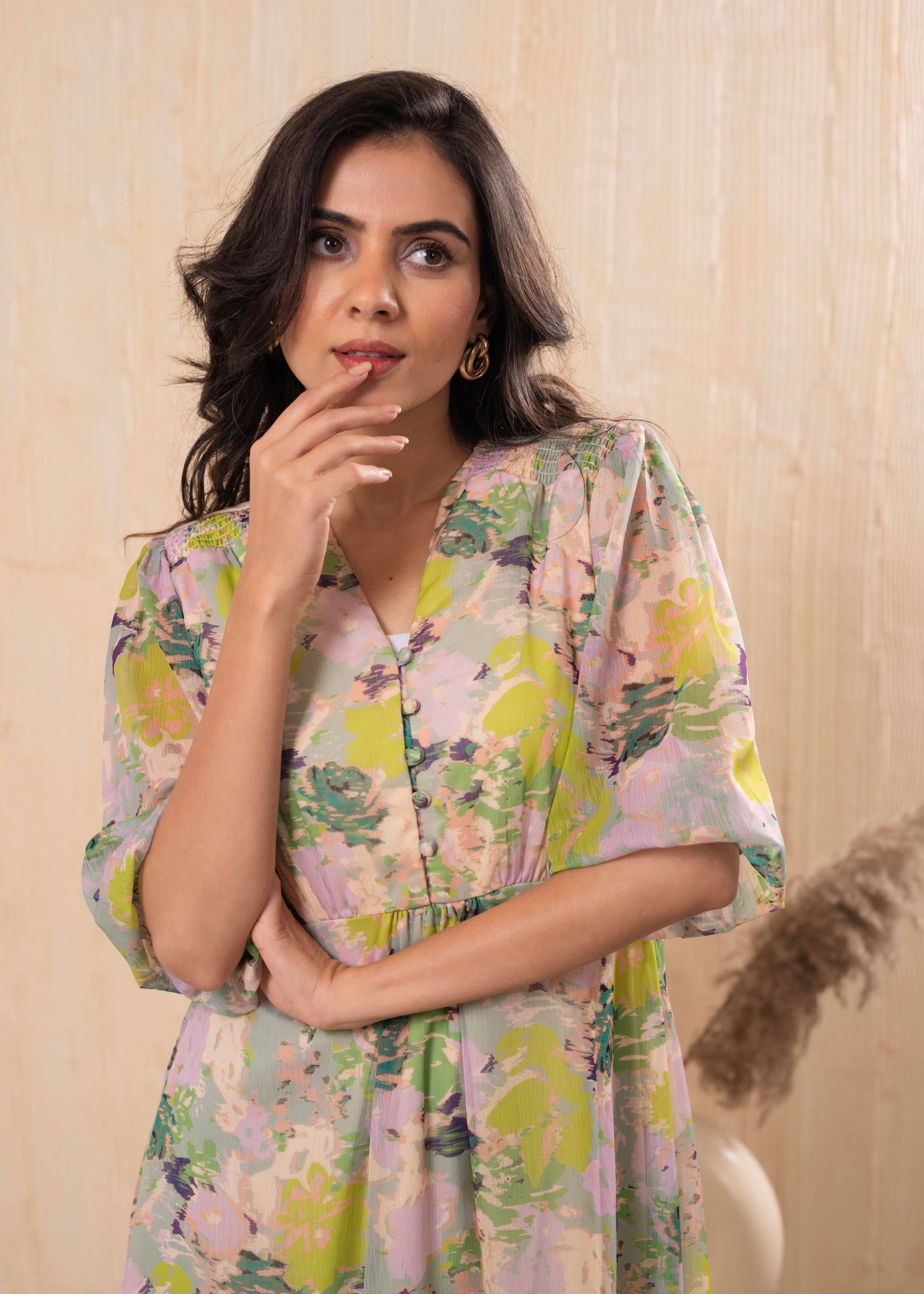 Lamora Pastel Floral A-Line Midi Dress