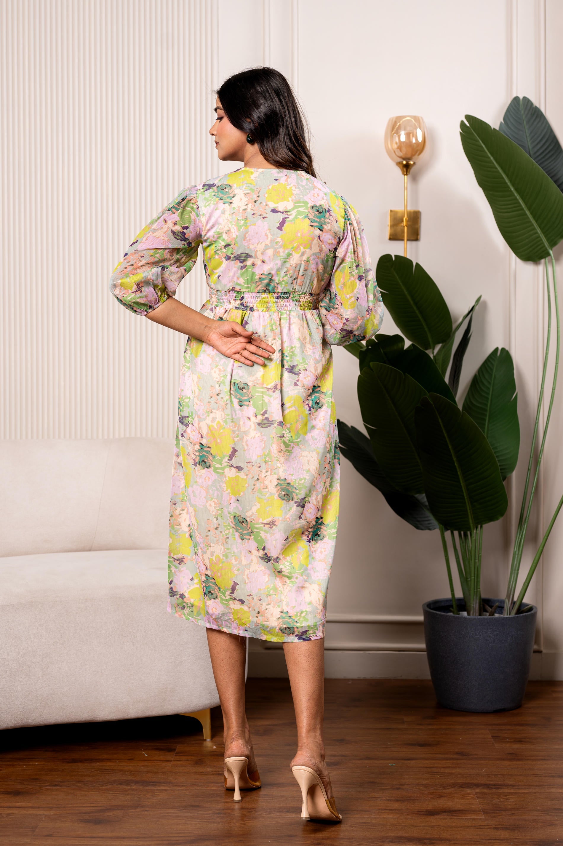 Lamora Pastel Floral A-Line Midi Dress