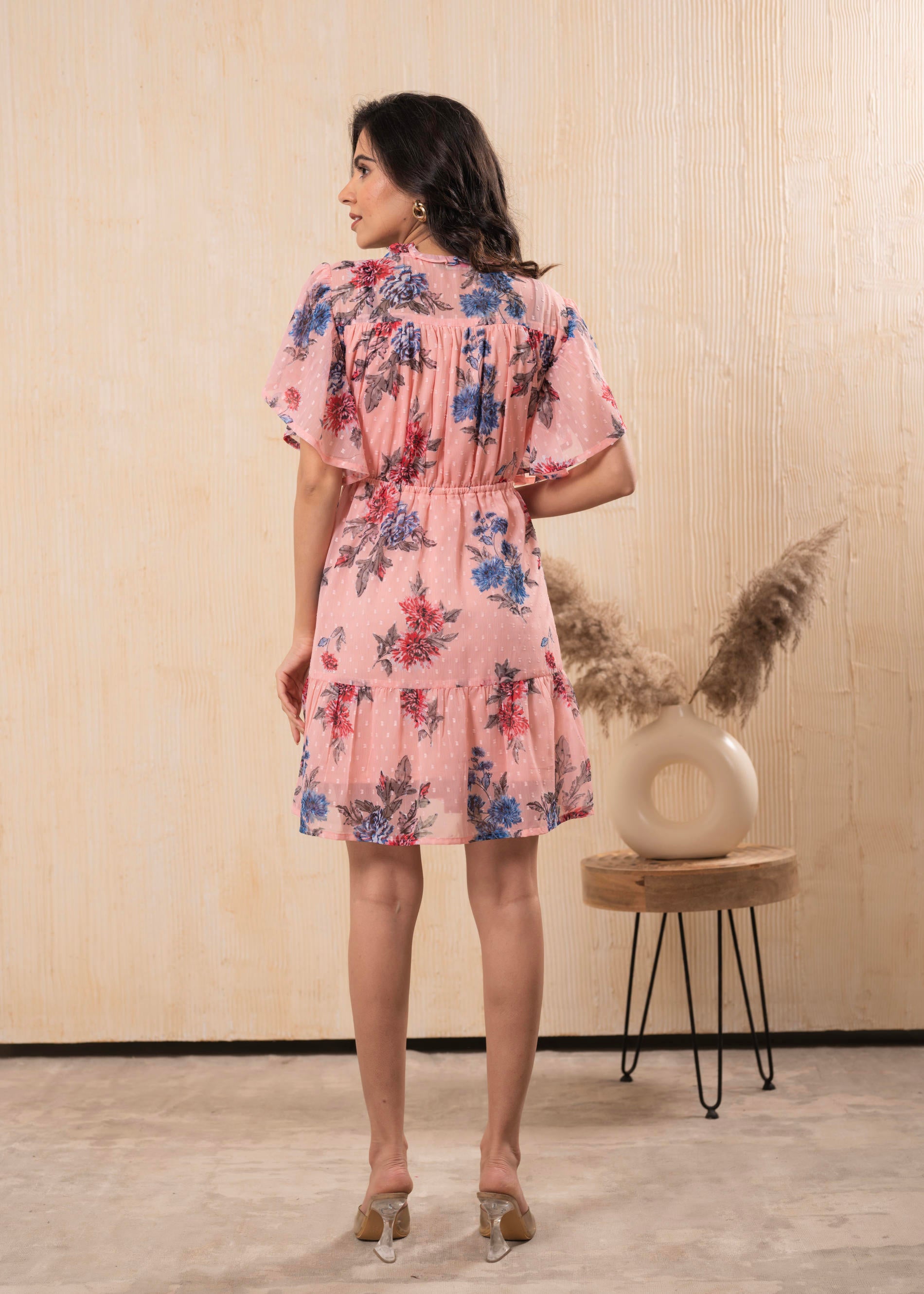 Lamora Peach Bloom Ruffle Tier Dress