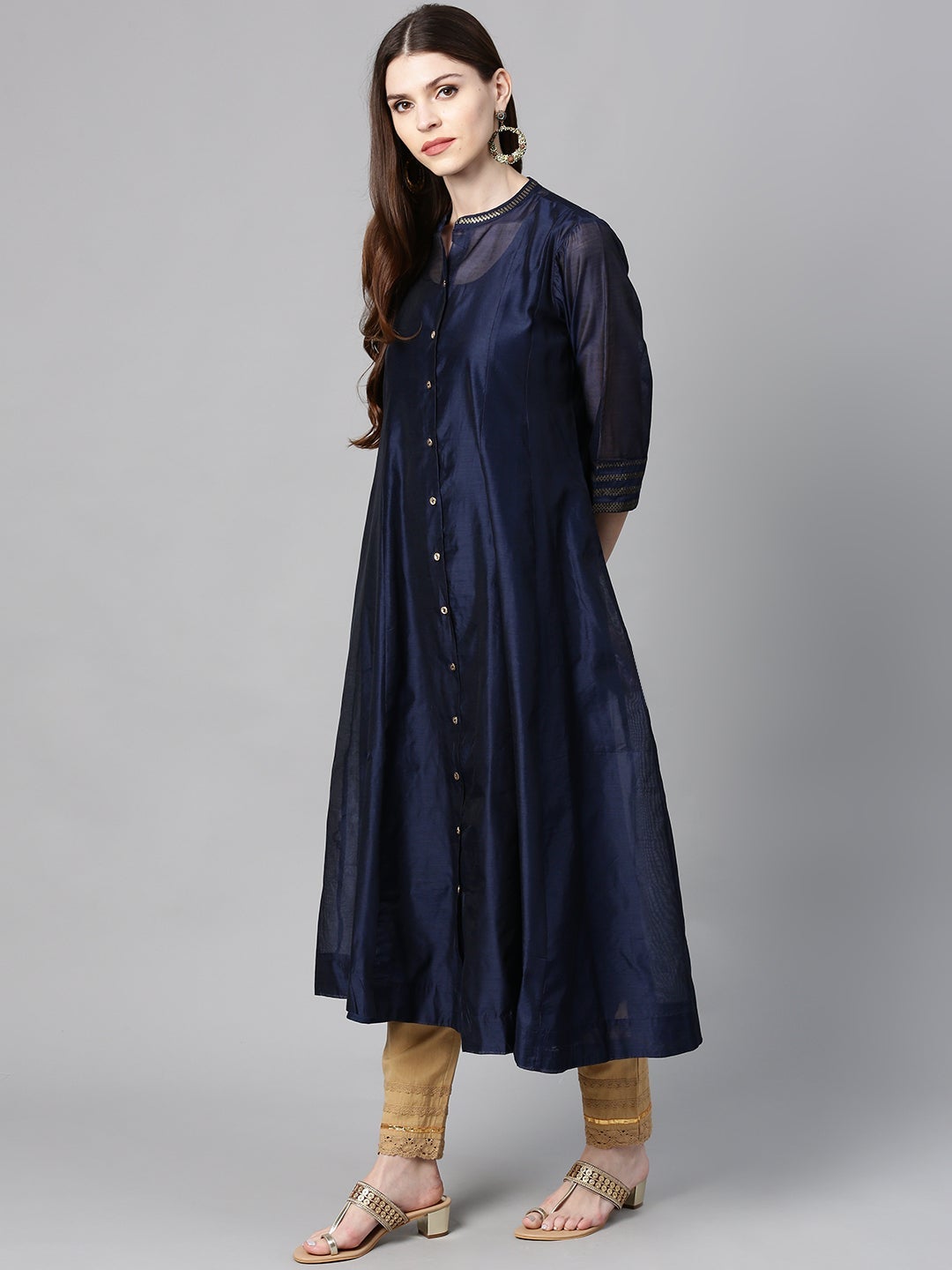 Indigo Chanderi Embellished Jacket Style 2 Piece Kurta