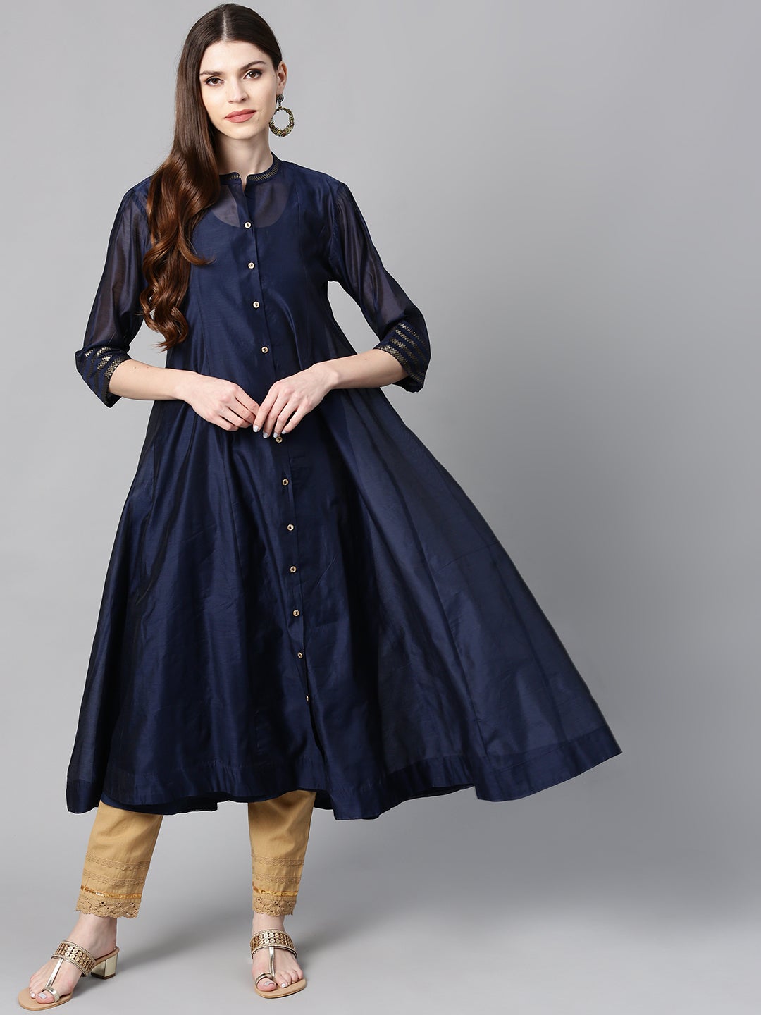 Indigo Chanderi Embellished Jacket Style 2 Piece Kurta