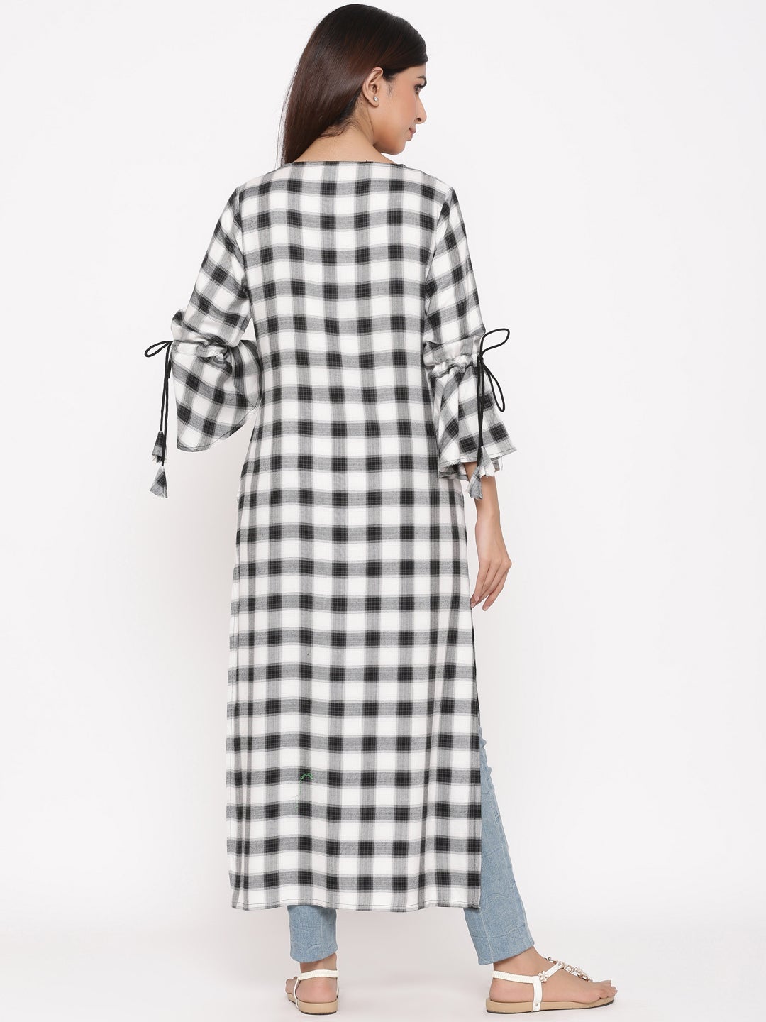 Offwhite Rayon Checkered Straight Kurta