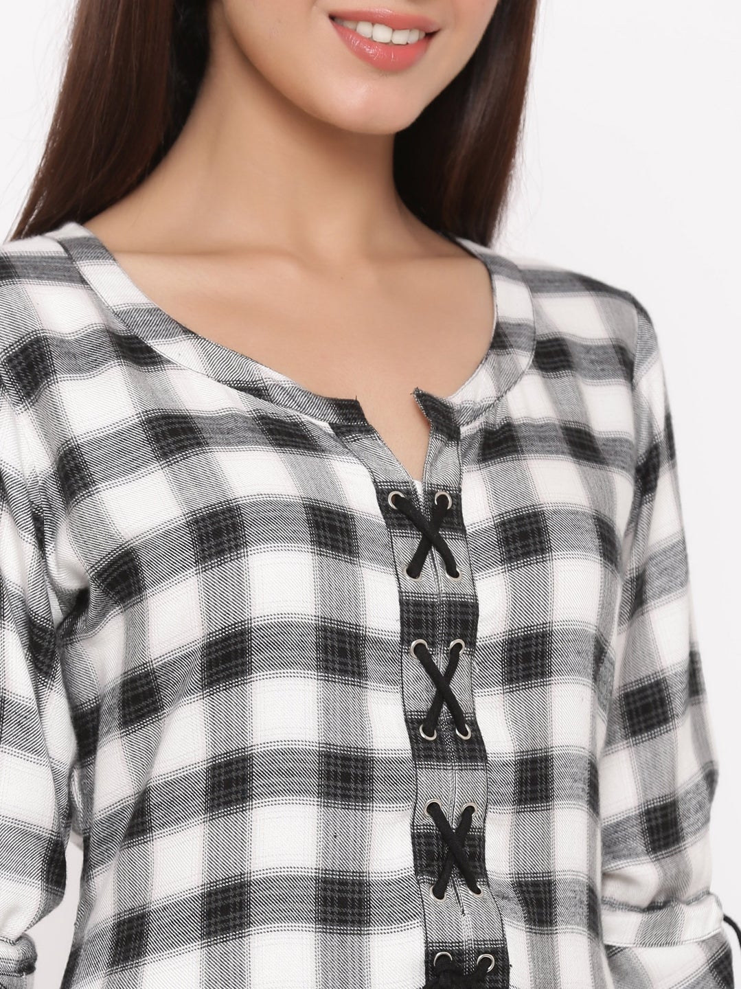 Offwhite Rayon Checkered Straight Kurta