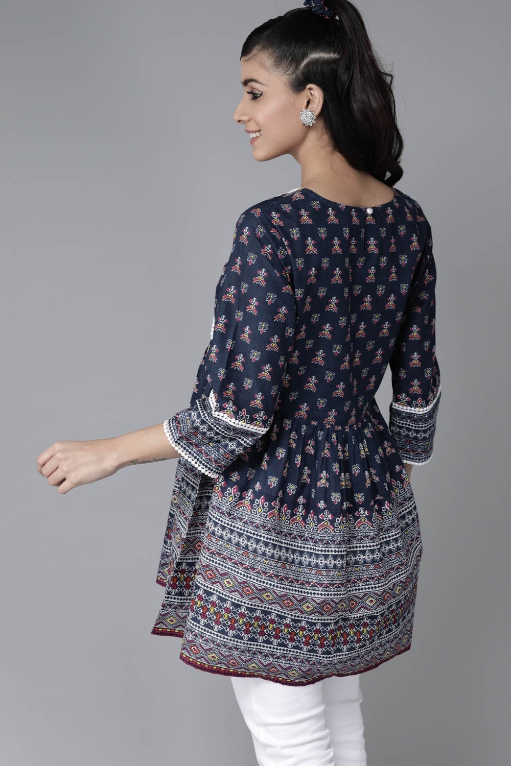 Indigo cambric floral printed tunic