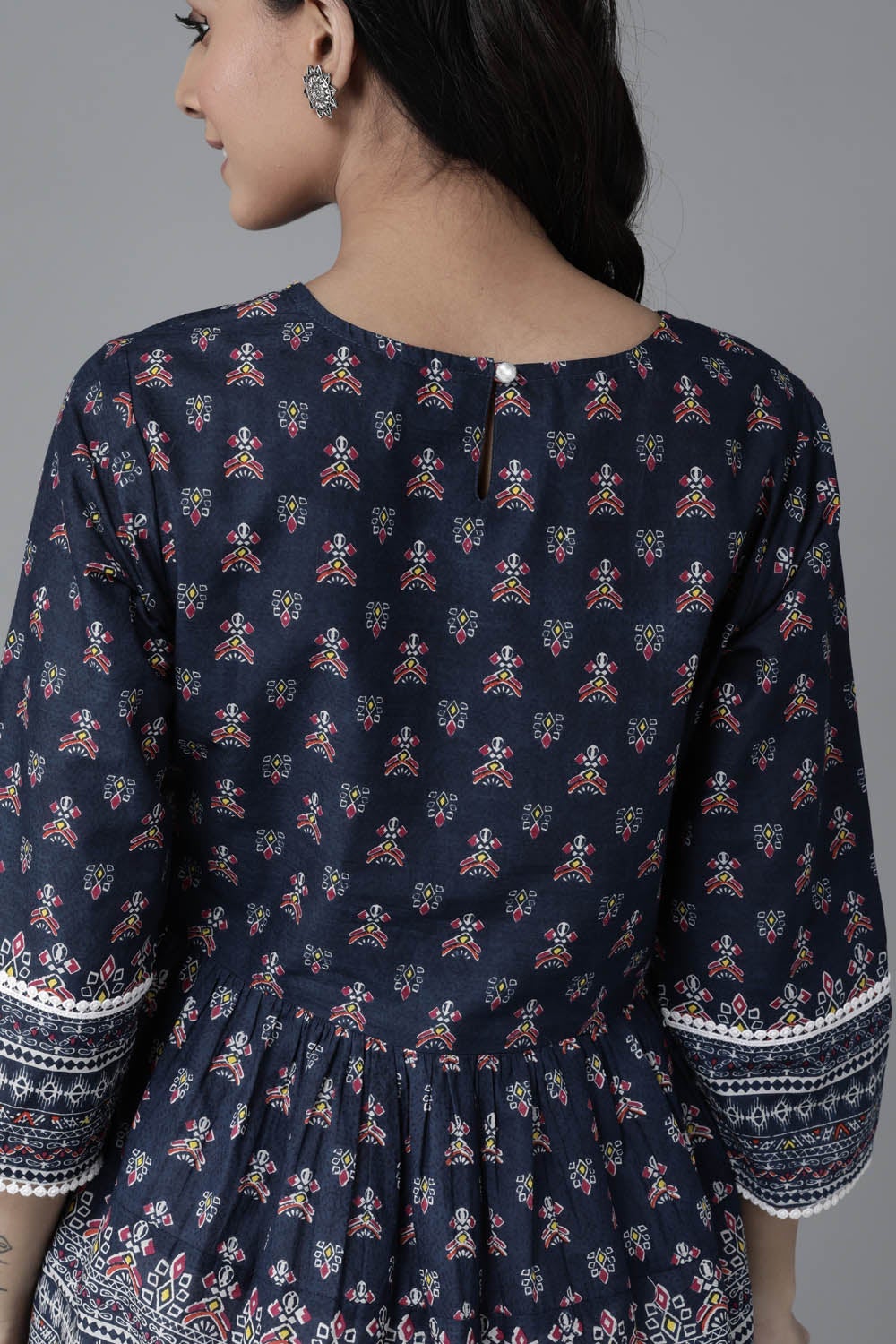 Indigo cambric floral printed tunic