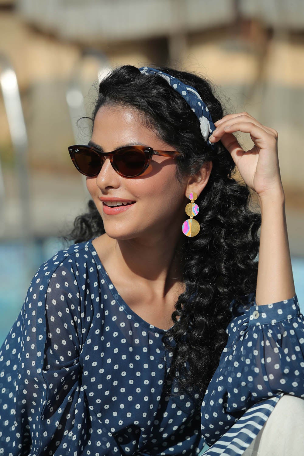 Navy georgette high and low printed tunic