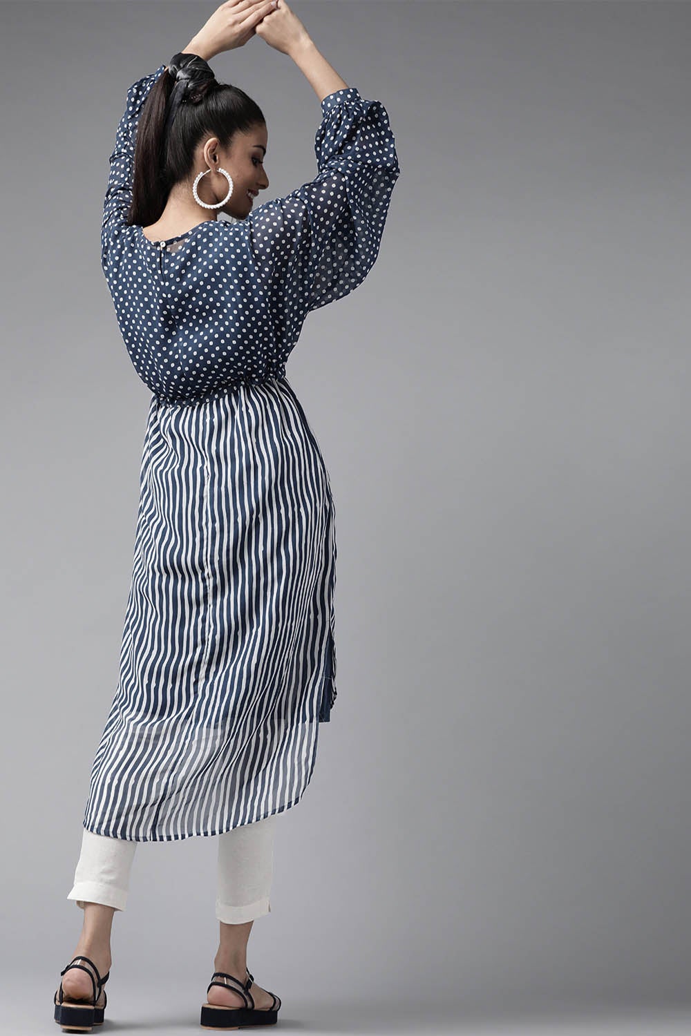 Navy georgette high and low printed tunic