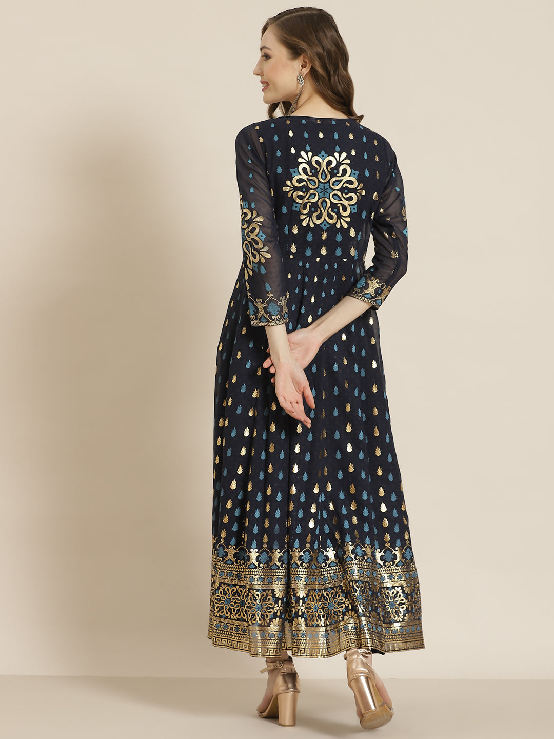 Juniper Navyblue Georgette Jacket Style 2 Pc Dress