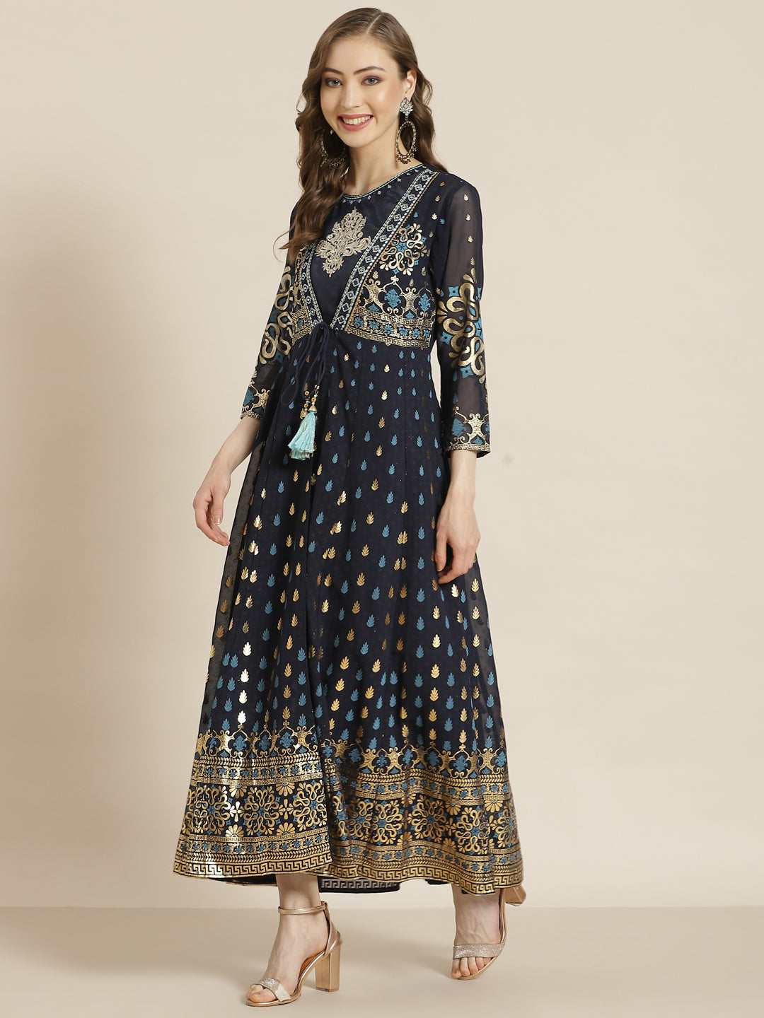 Juniper Navyblue Georgette Jacket Style 2 Pc Dress