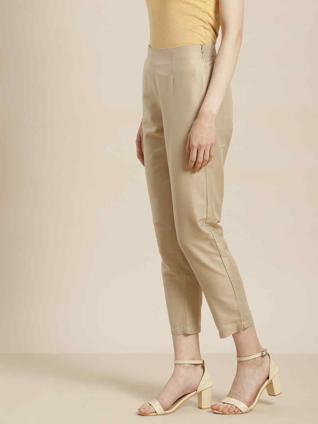 Juniper Sandgrey Poly Silk Solid Straight Pants