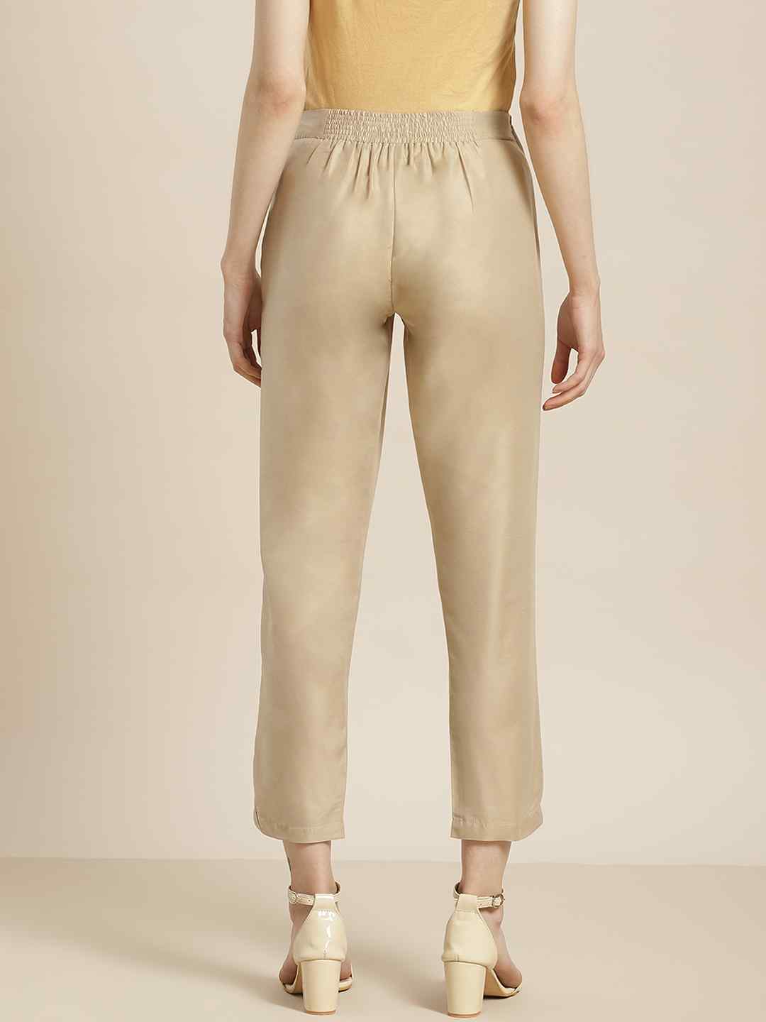 Juniper Sandgrey Poly Silk Solid Straight Pants