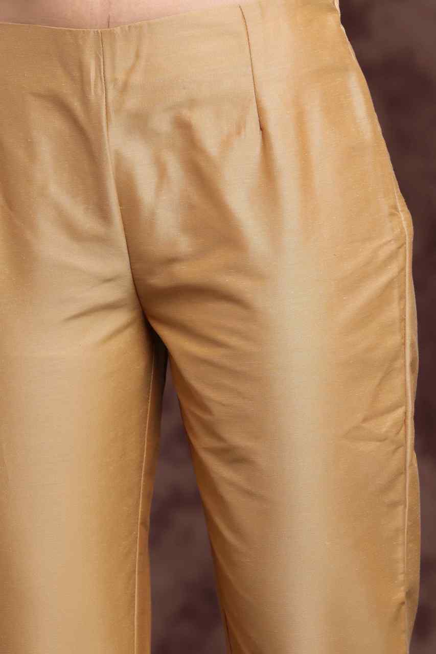 Juniper Gold Poly Silk Solid Straight Pants