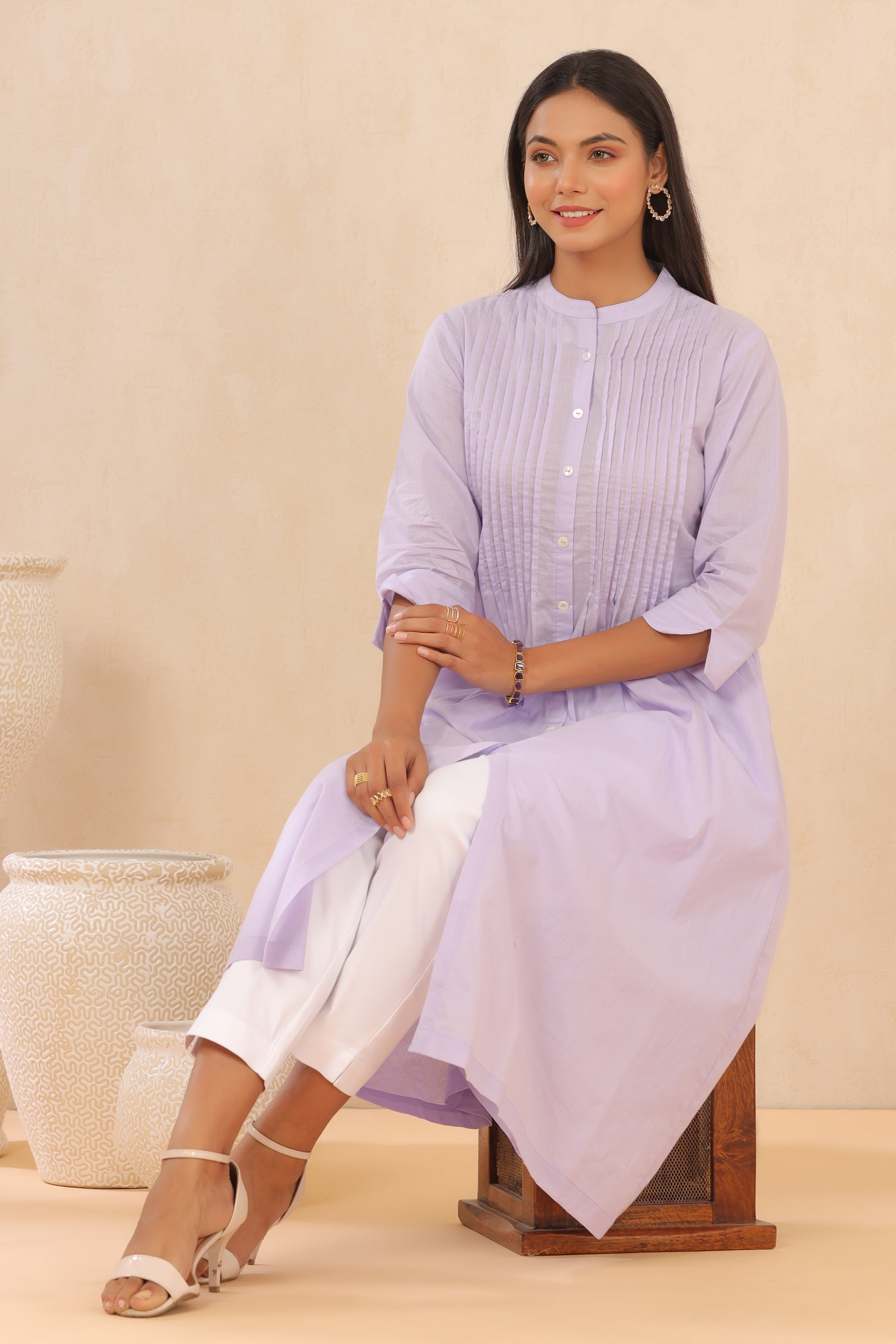 Juniper Lilac Cambric Solid A-Line Kurta