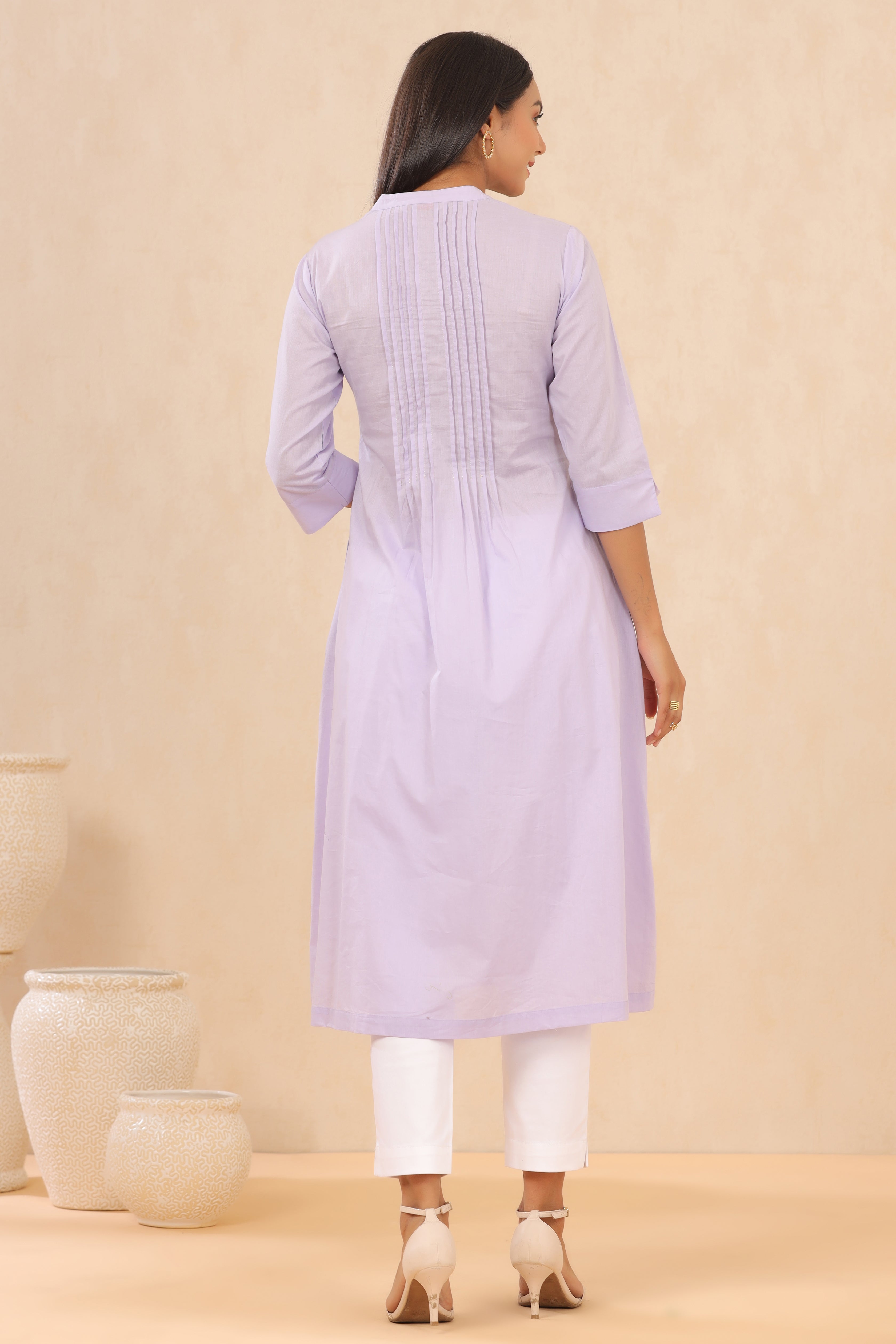 Juniper Lilac Cambric Solid A-Line Kurta