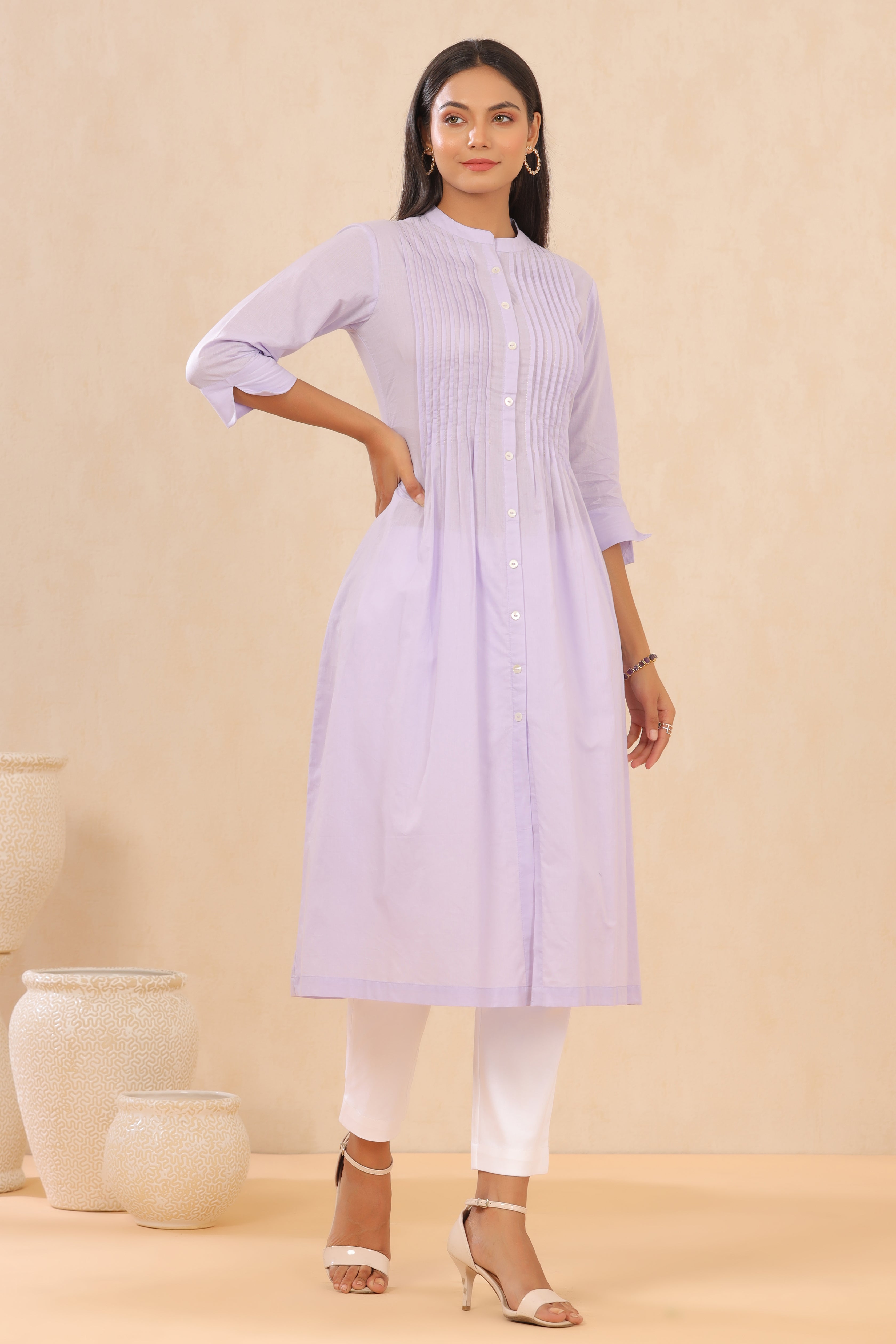Juniper Lilac Cambric Solid A-Line Kurta