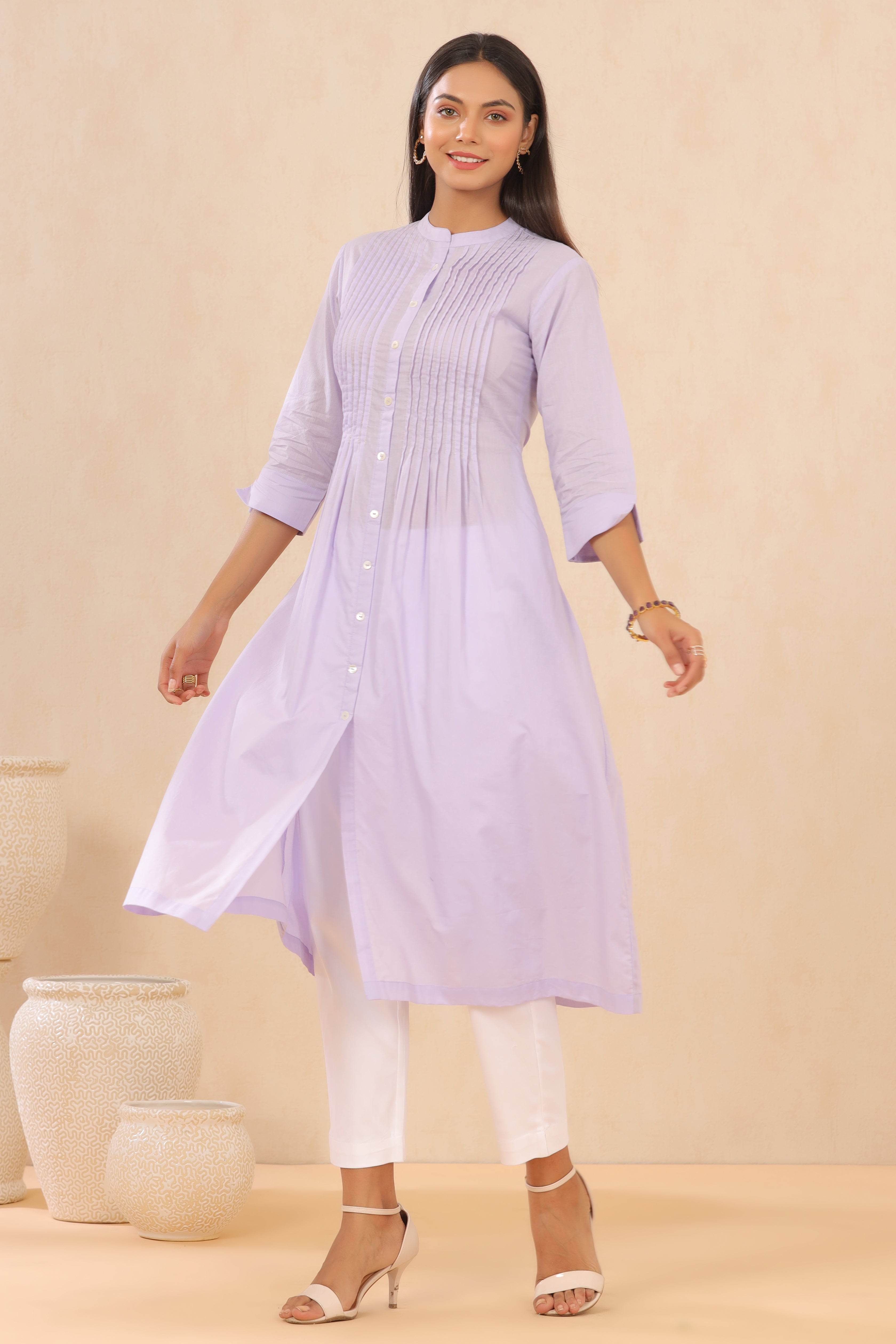 Juniper Lilac Cambric Solid A-Line Kurta