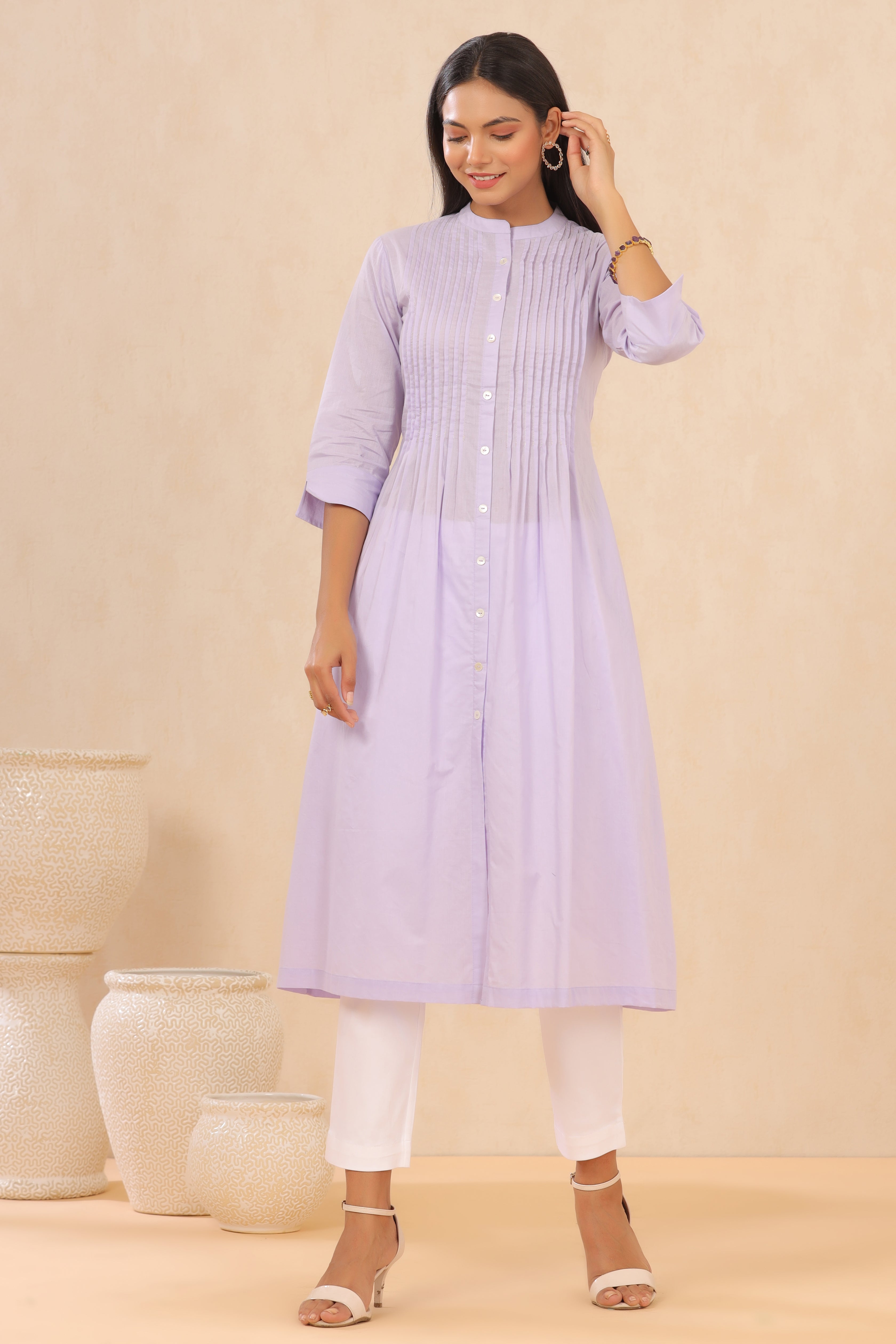 Juniper Lilac Cambric Solid A-Line Kurta