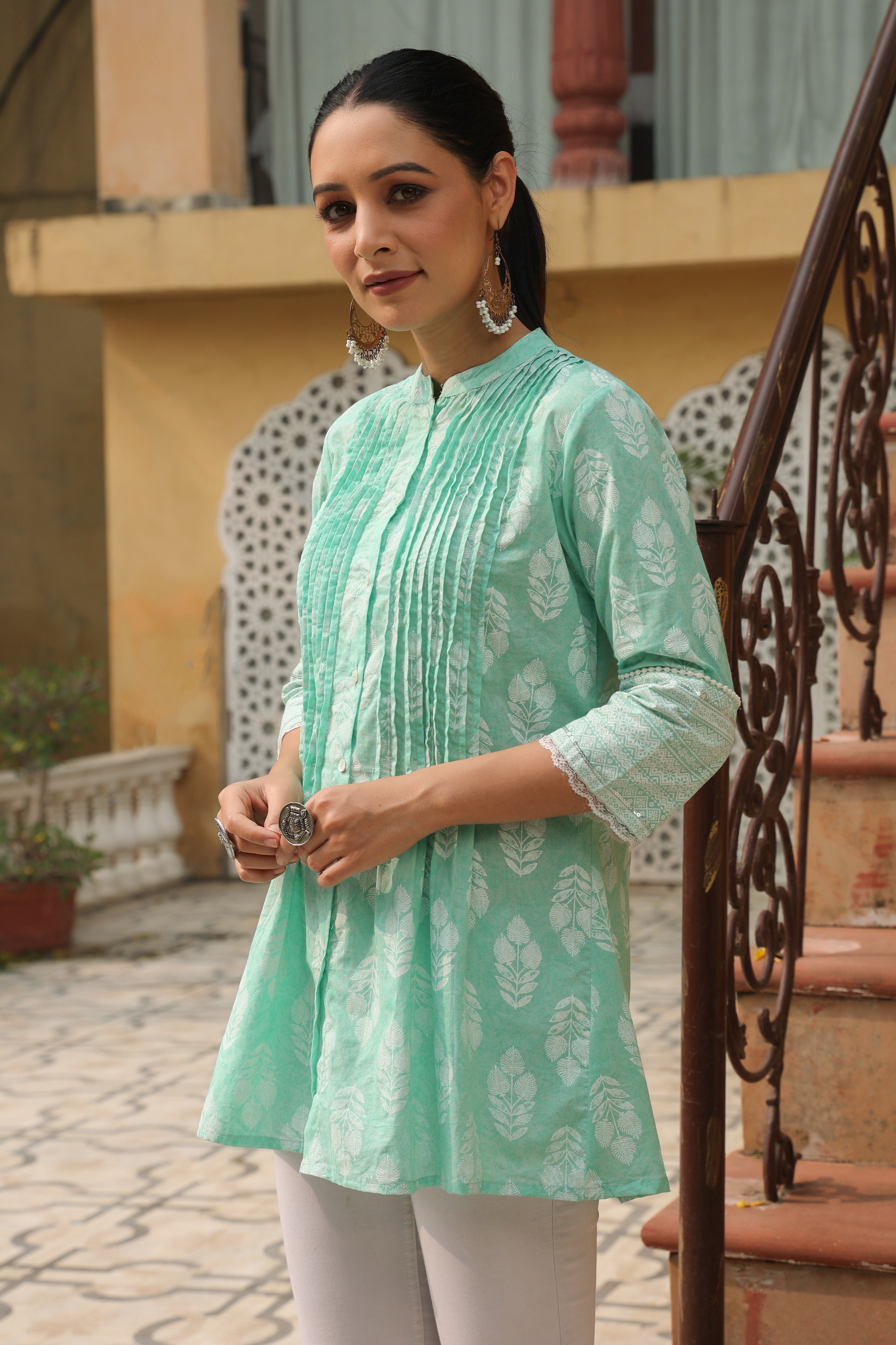 Mint cambric khari printed tunic