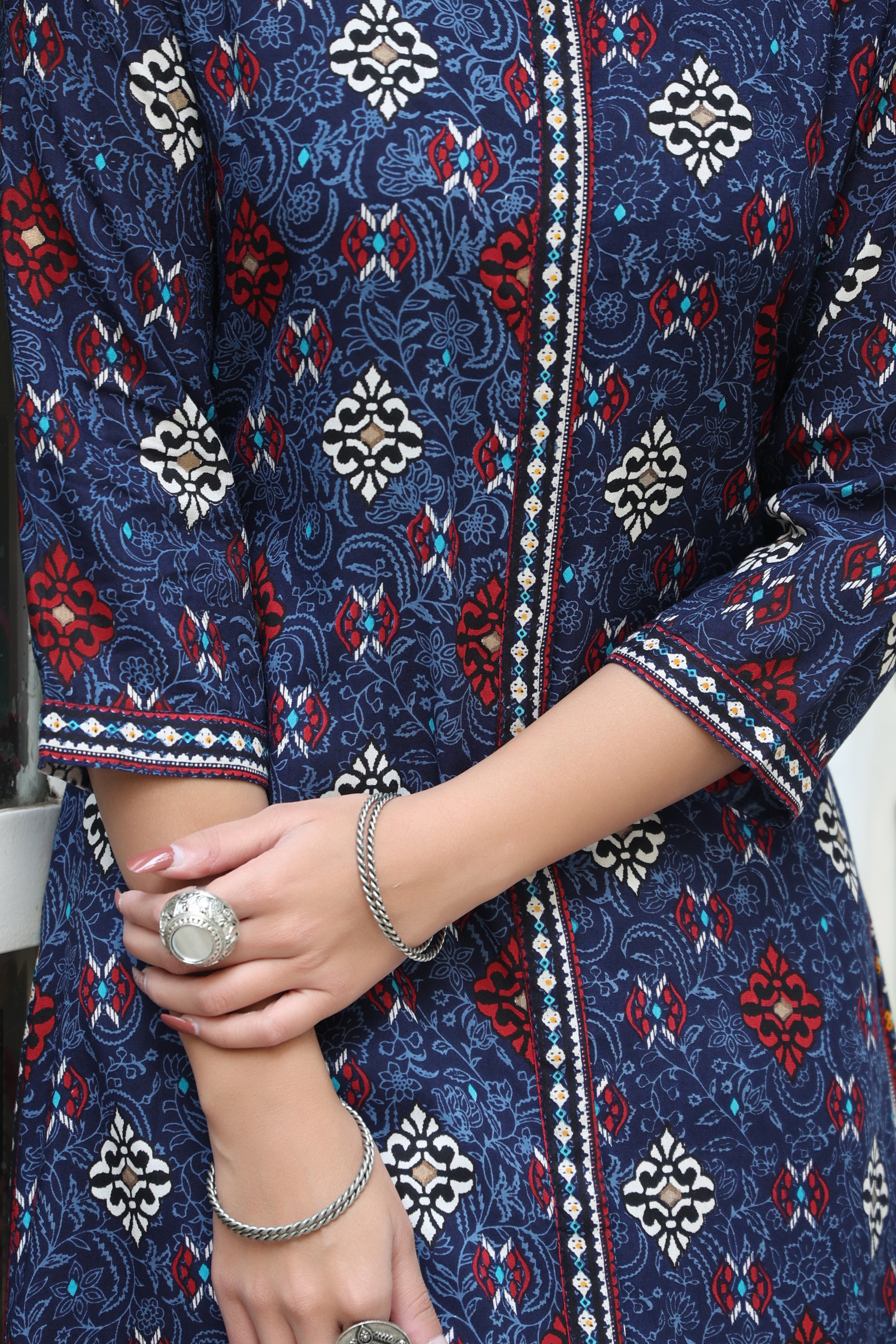 Juniper Indigo LIVA Printed A-Line Kurta