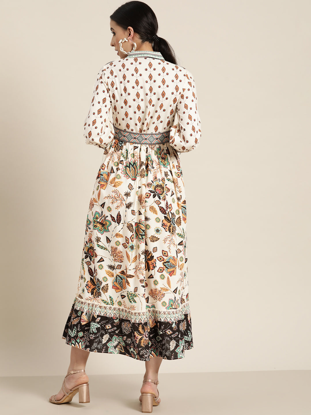 Juniper Ivory LIVA Printed Tiered Dress with Belt