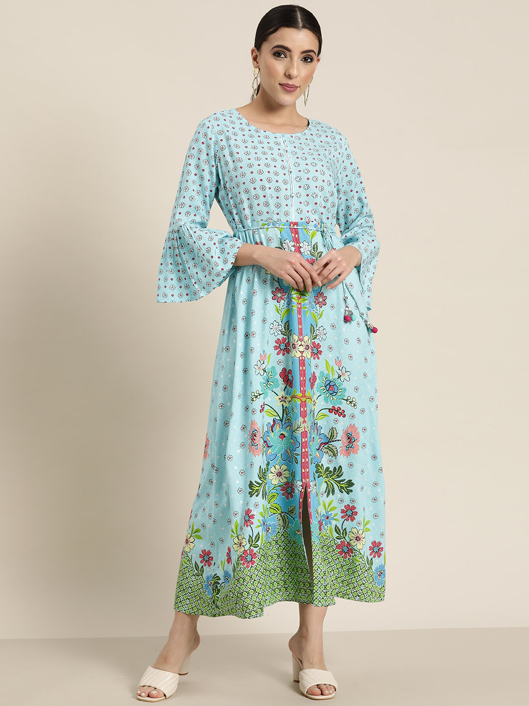 Juniper Skyblue Rayon Printed A-Line Kurta