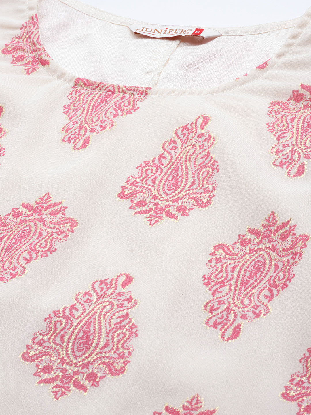 Juniper Pink & Multi Georgette Printed Straight Kurta Sharara Dupatta Set