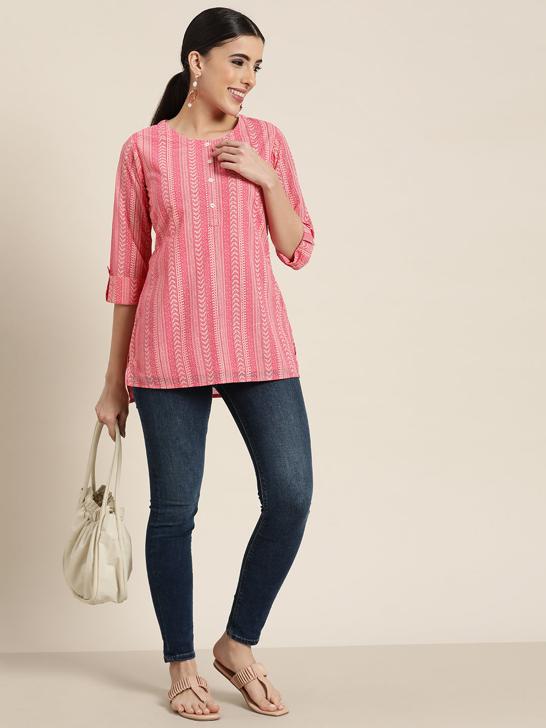 Juniper Women`s Pink Georgette Printed High-Low Tunic