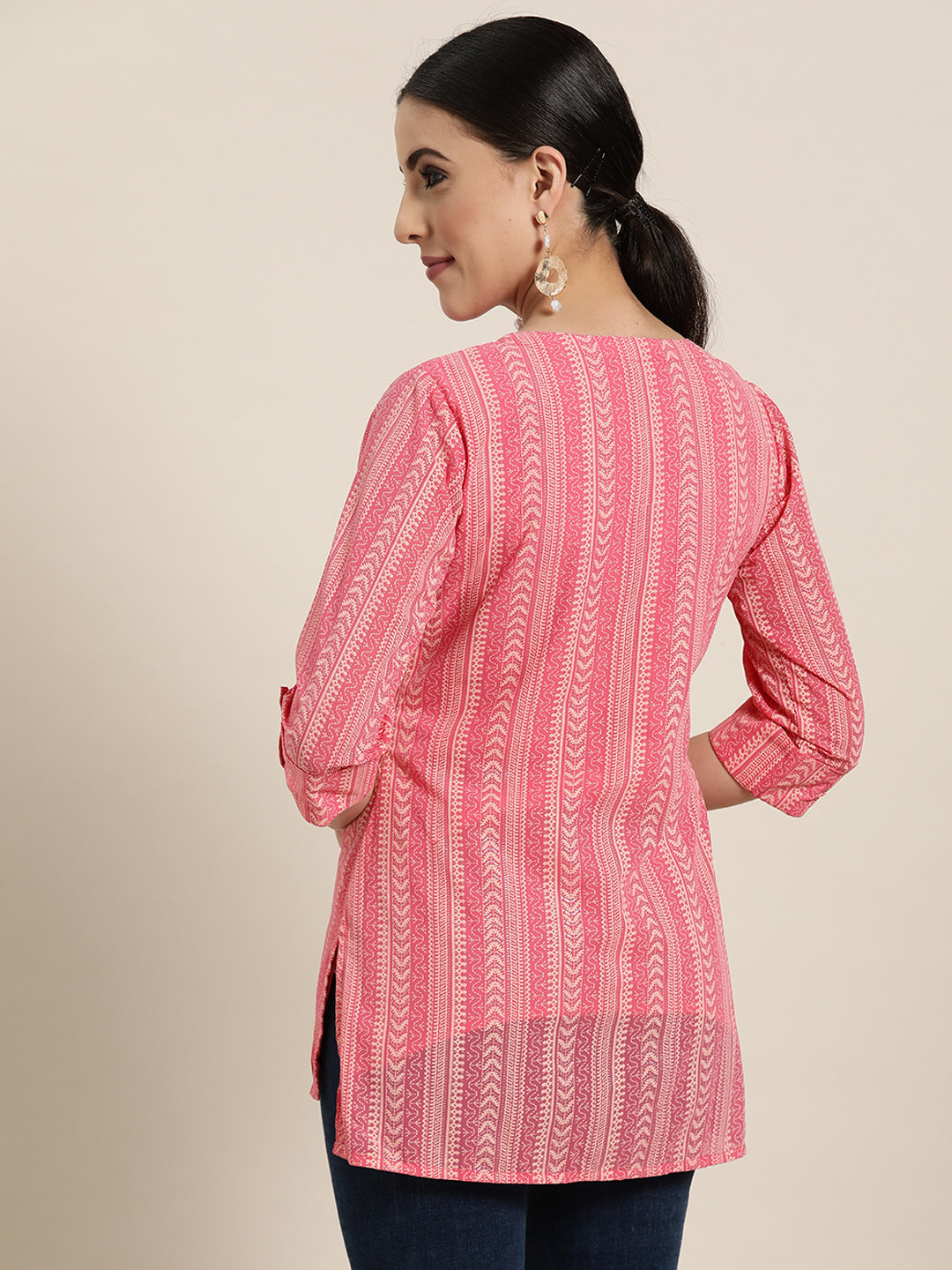 Juniper Women`s Pink Georgette Printed High-Low Tunic