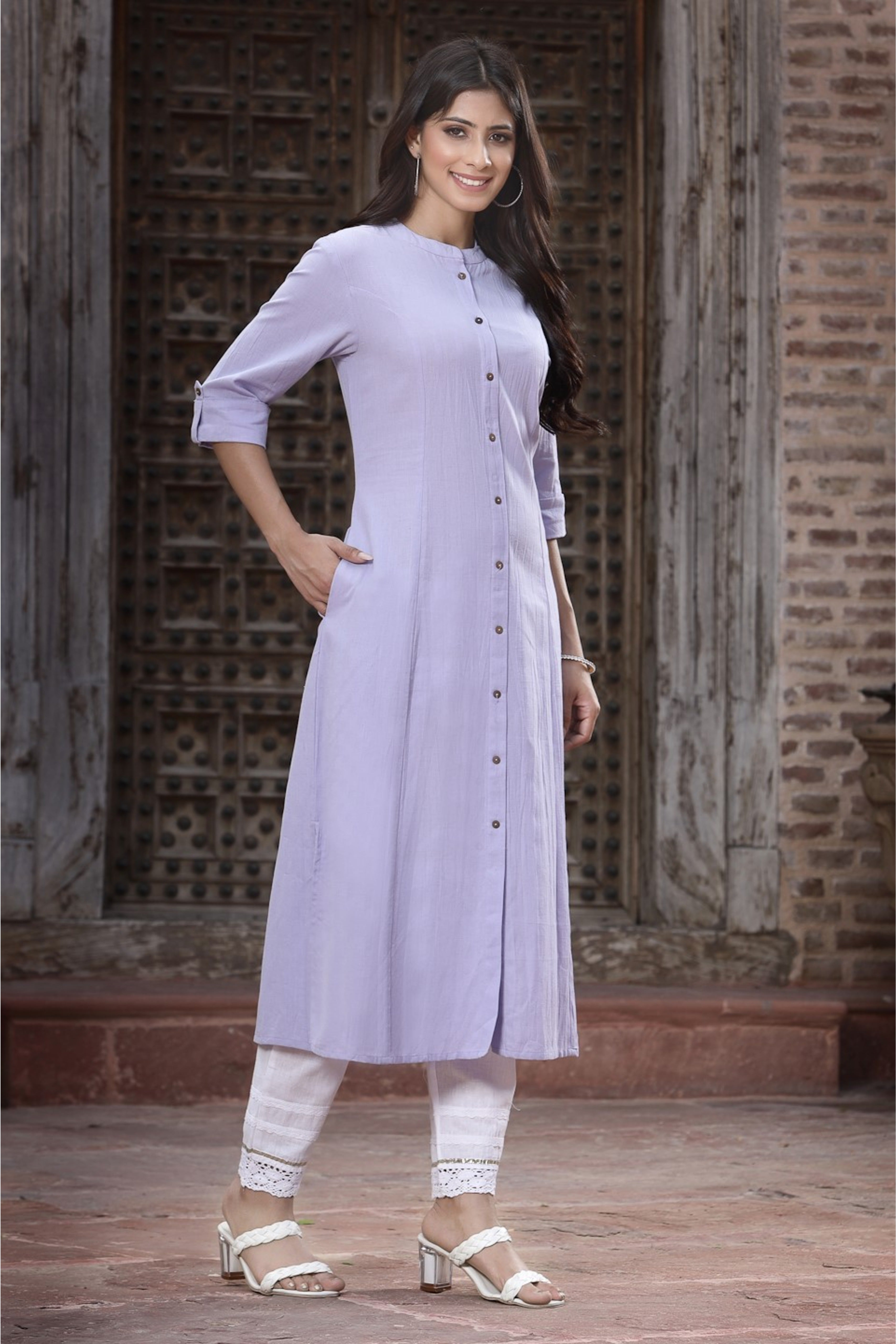 Juniper Women`S Lilac Cotton Flex Solid A-Line Kurta