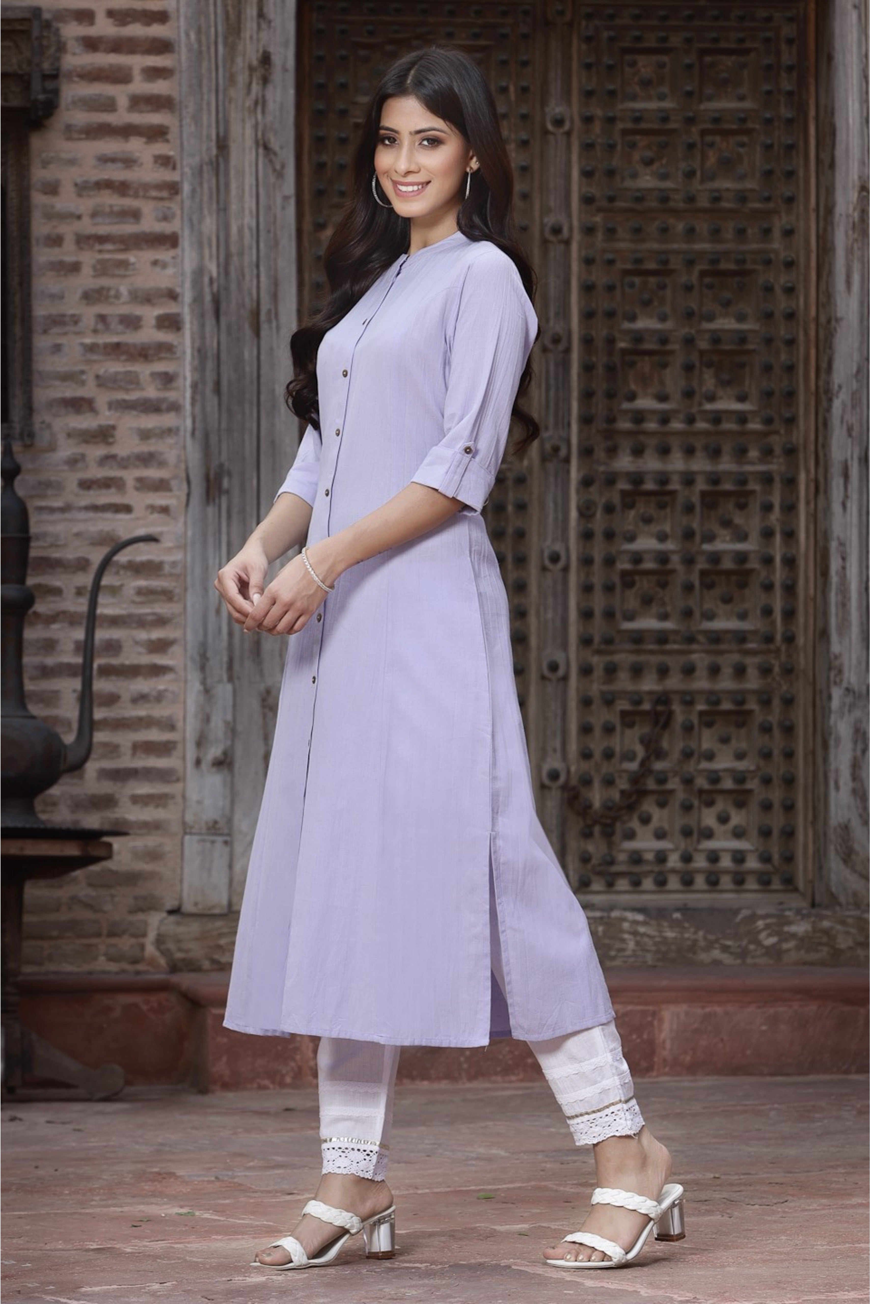 Juniper Women`S Lilac Cotton Flex Solid A-Line Kurta