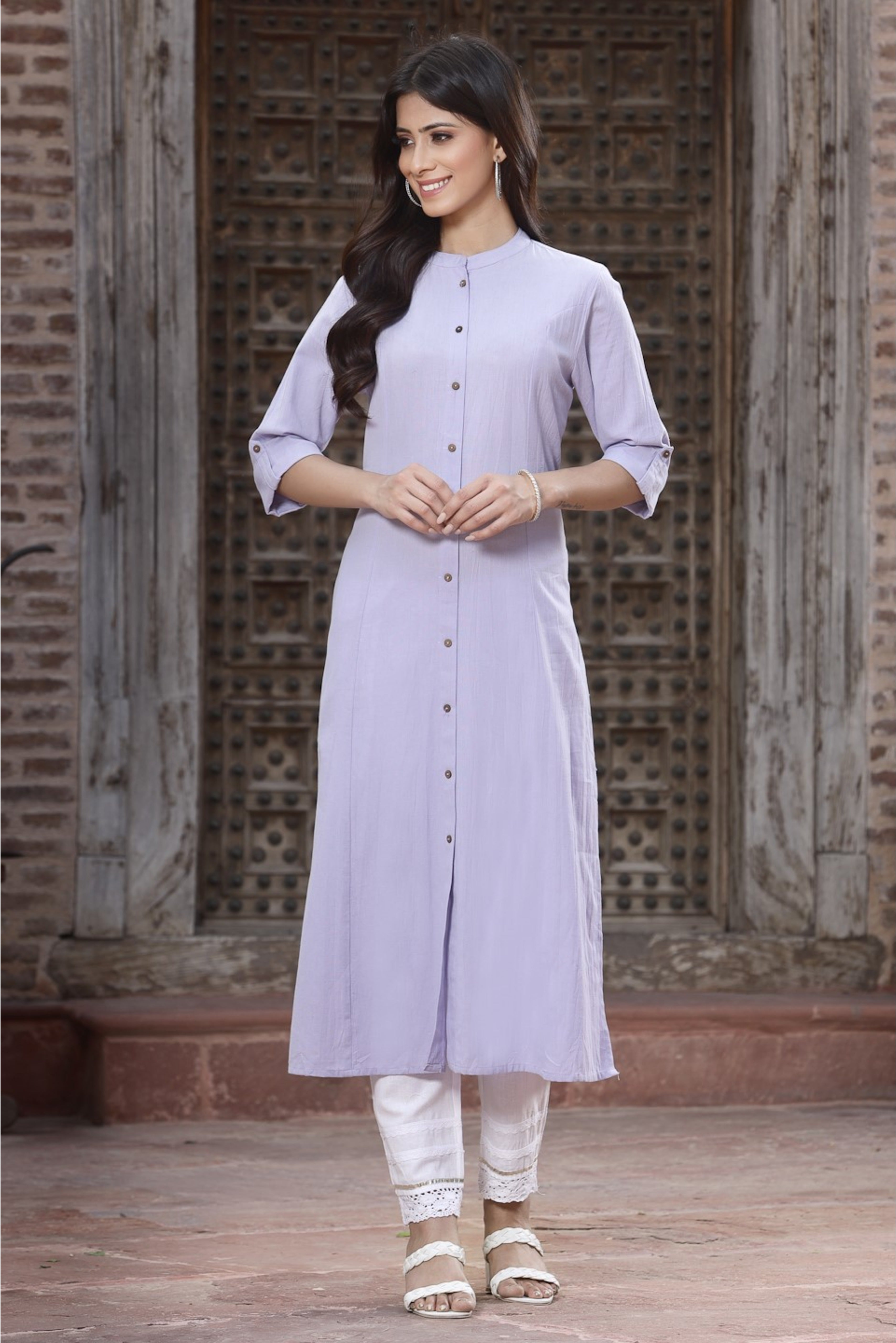 Juniper Women`S Lilac Cotton Flex Solid A-Line Kurta