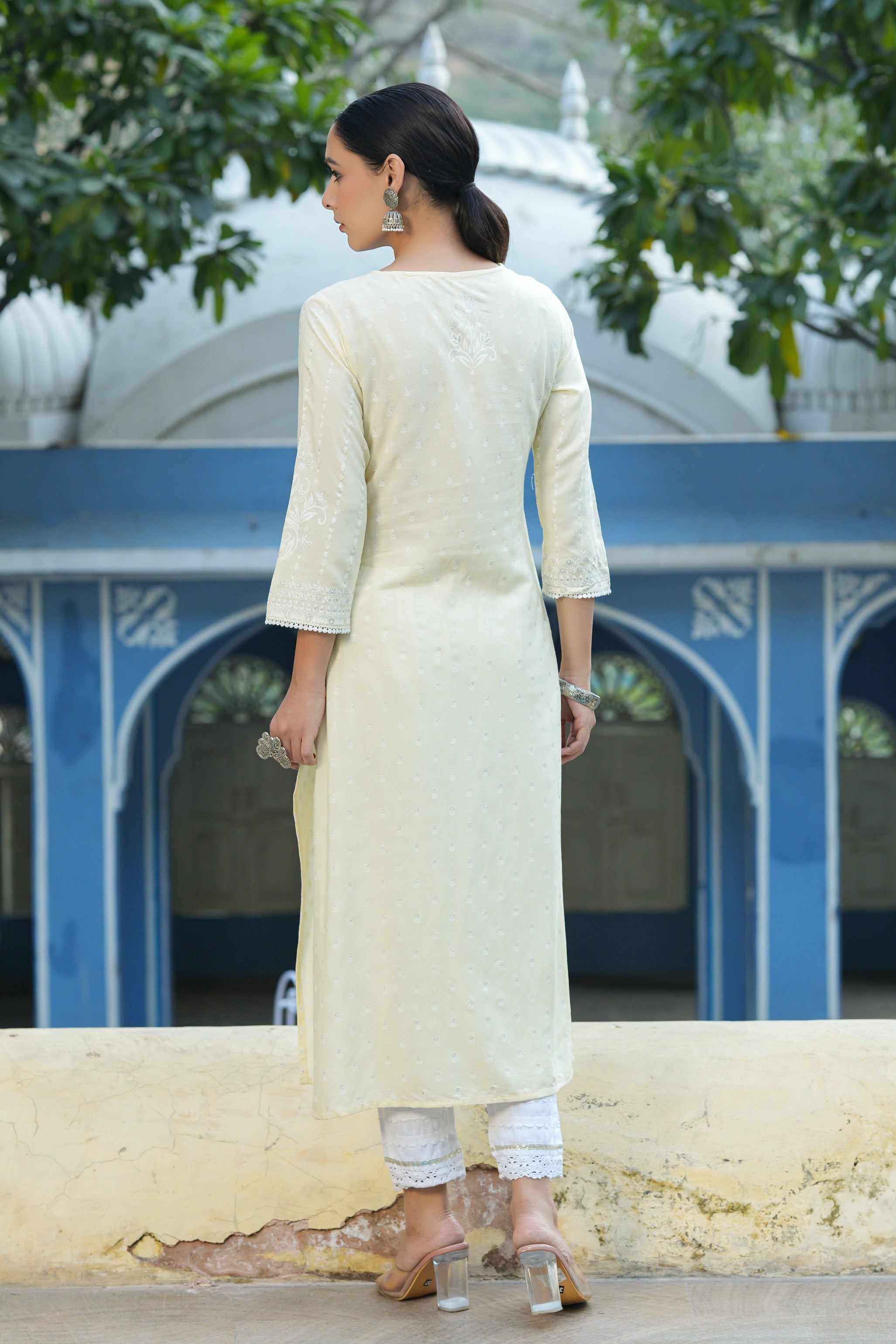 Juniper Light Yellow LIVA Printed Straight Kurta