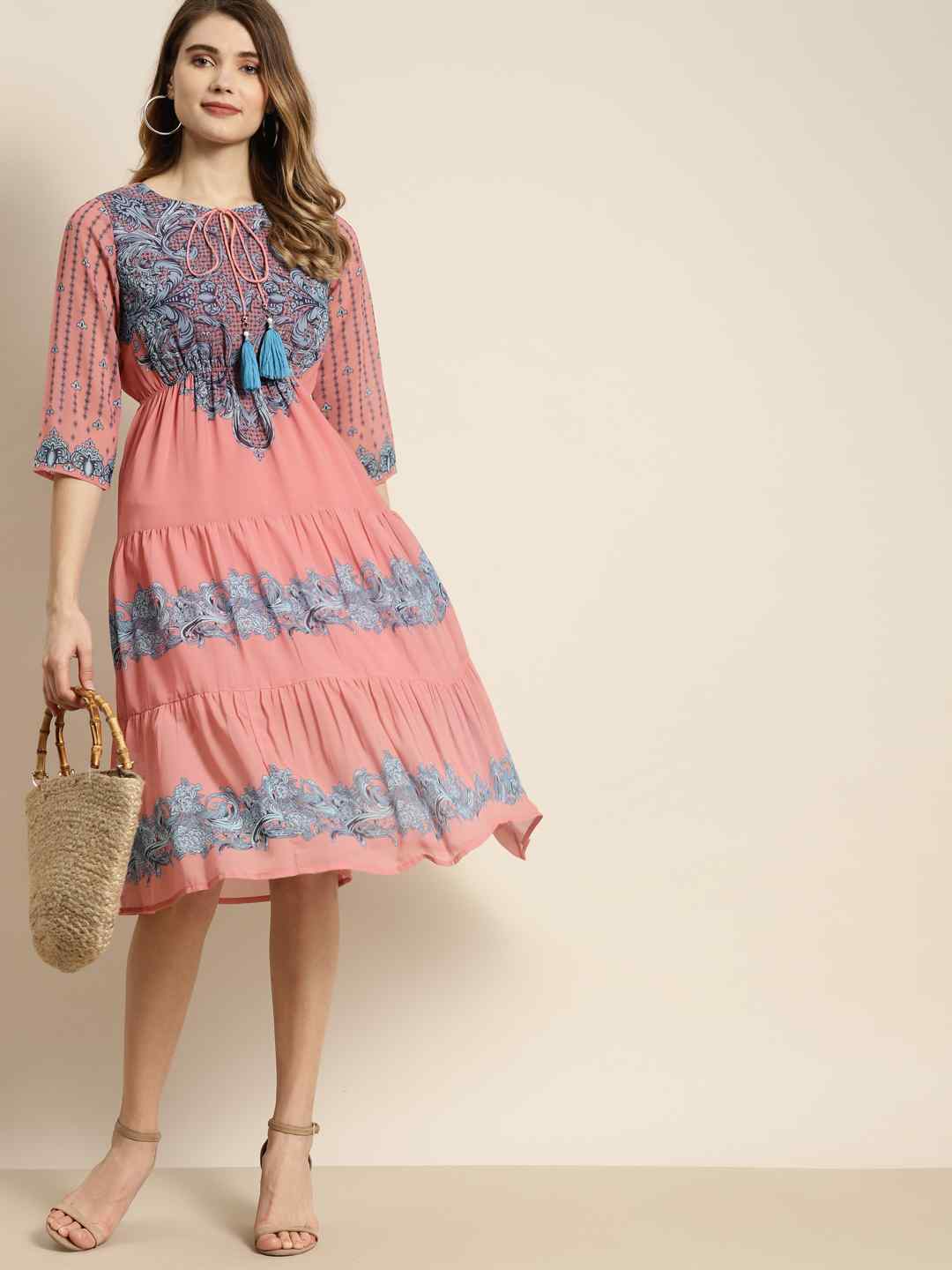 Juniper Pink Georgette Printed Tiered Dress