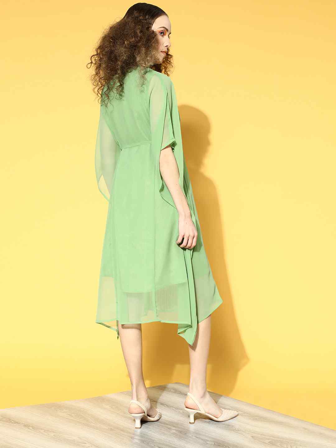 Juniper Sagegreen Georgette Embroidered Straight Kaftan