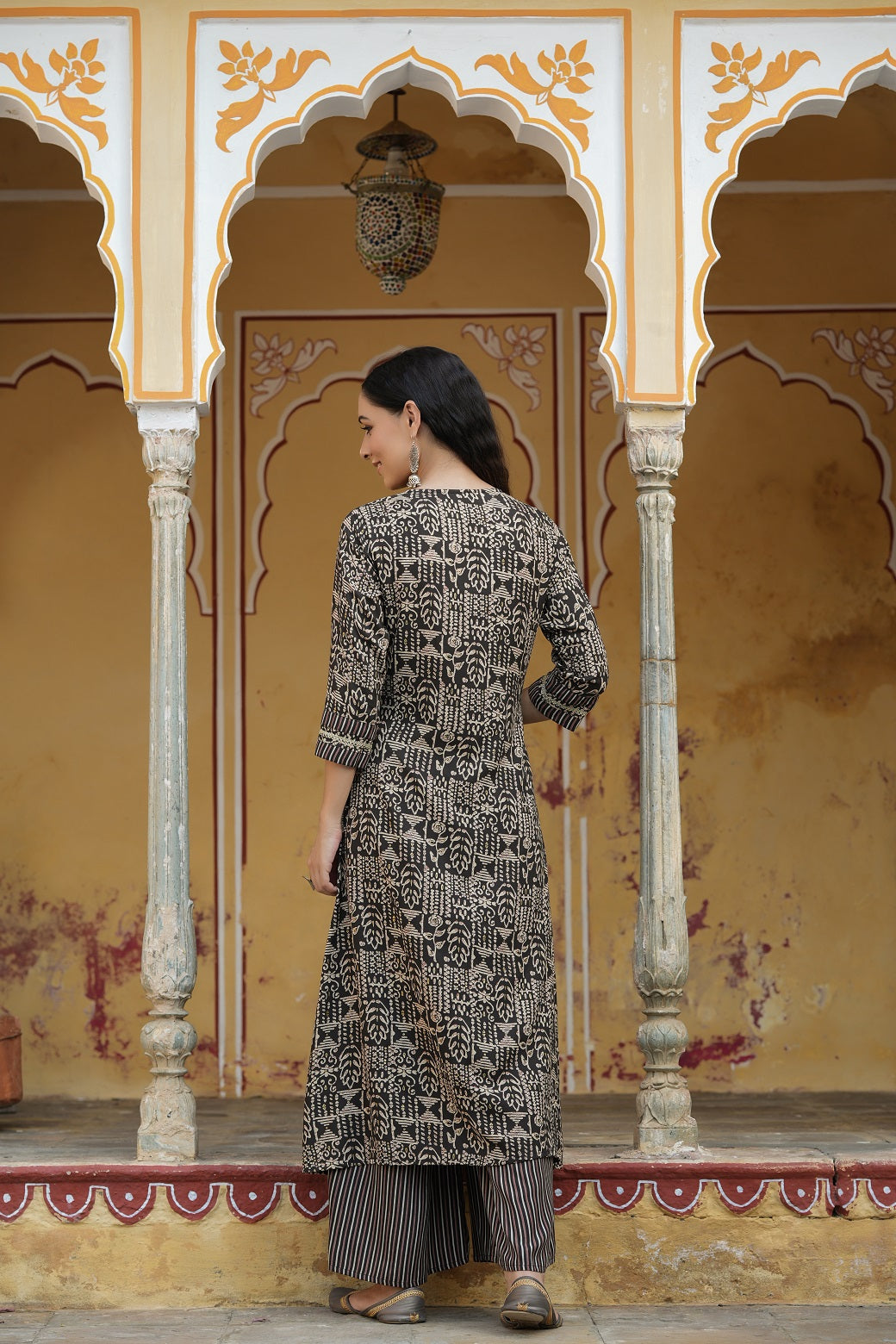 Juniper Women`s Black LIVA Embroidered & Printed A-Line Kurta Sets