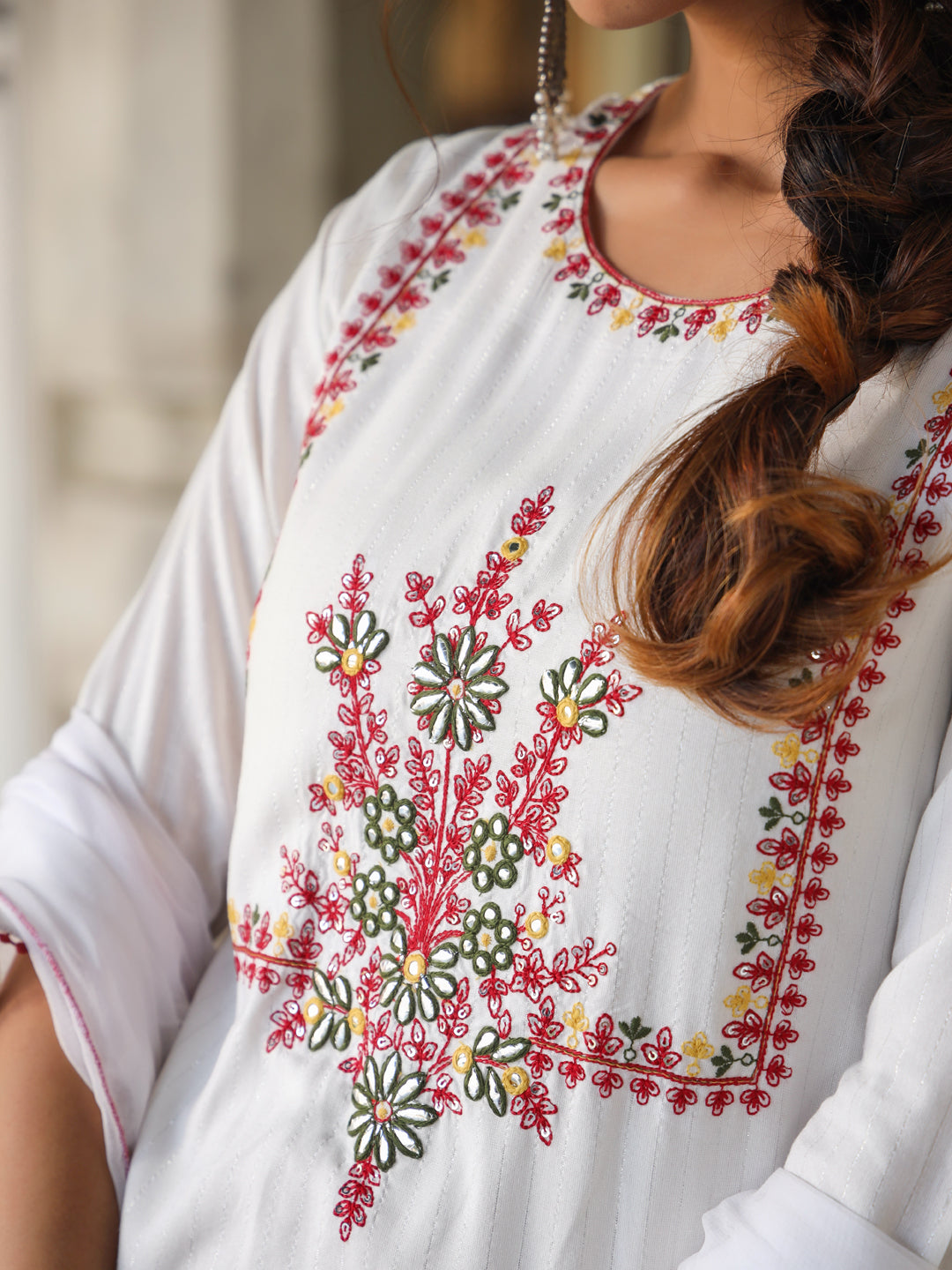Juniper Women Multi-Coloured Rayon Lurex Embroidered Kurta, Pant & Dupatta Set