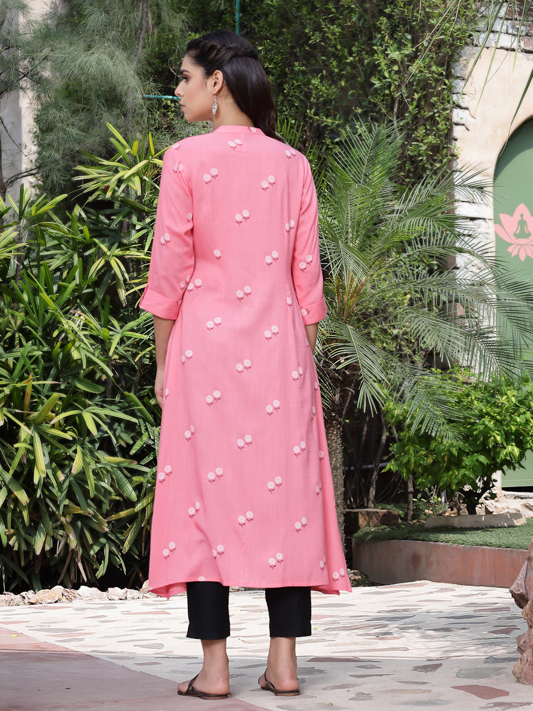 Juniper Women'S Pink LIVA Printed A-Line Kurta