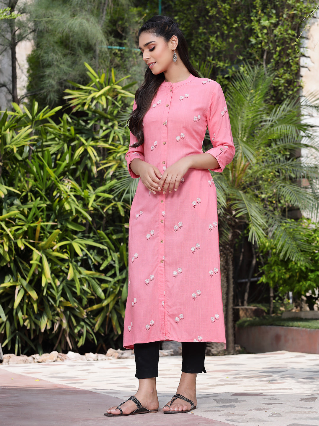 Juniper Women'S Pink LIVA Printed A-Line Kurta