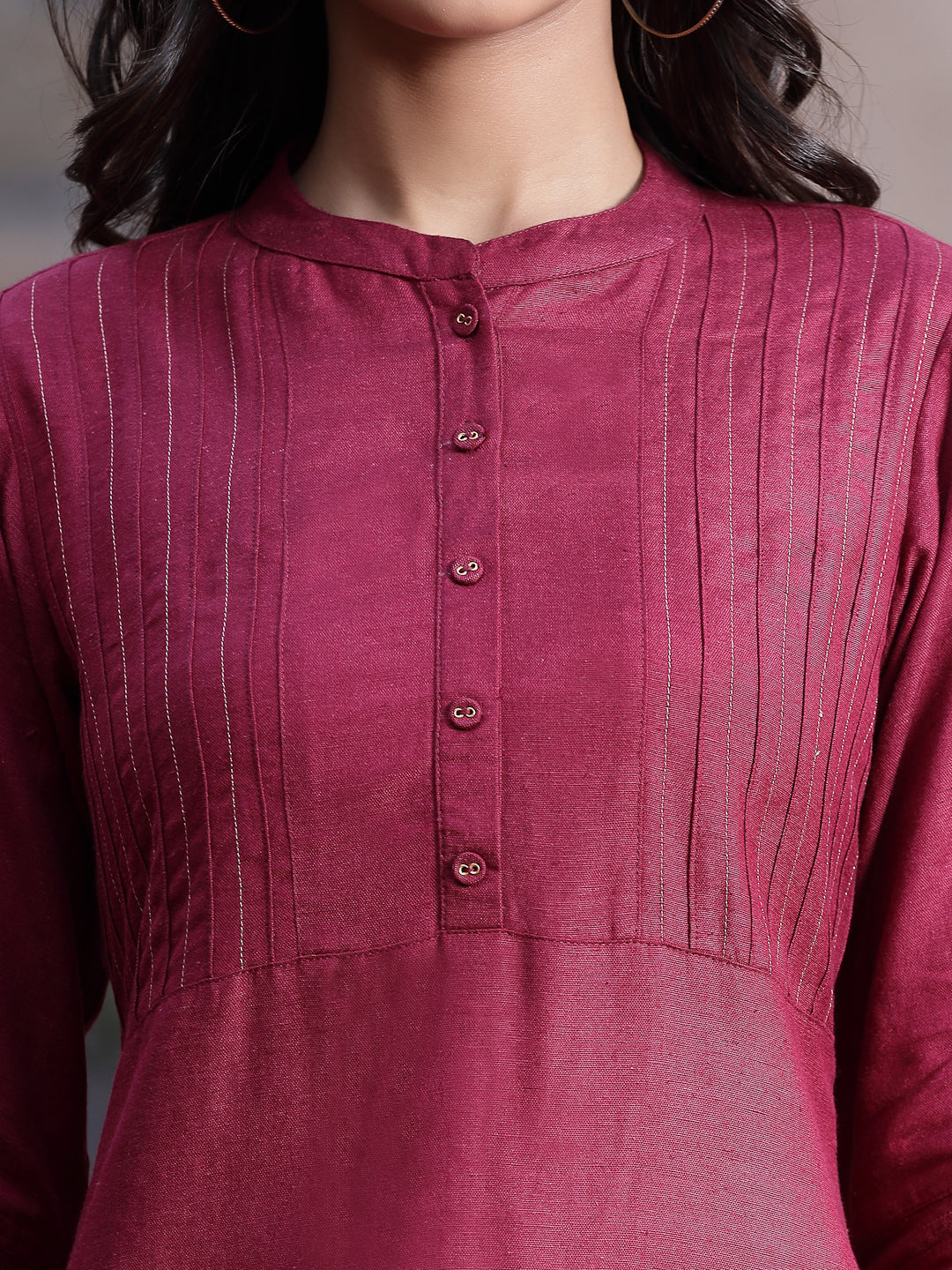 Juniper Women's Wine Rayon Solid Straight Kurta