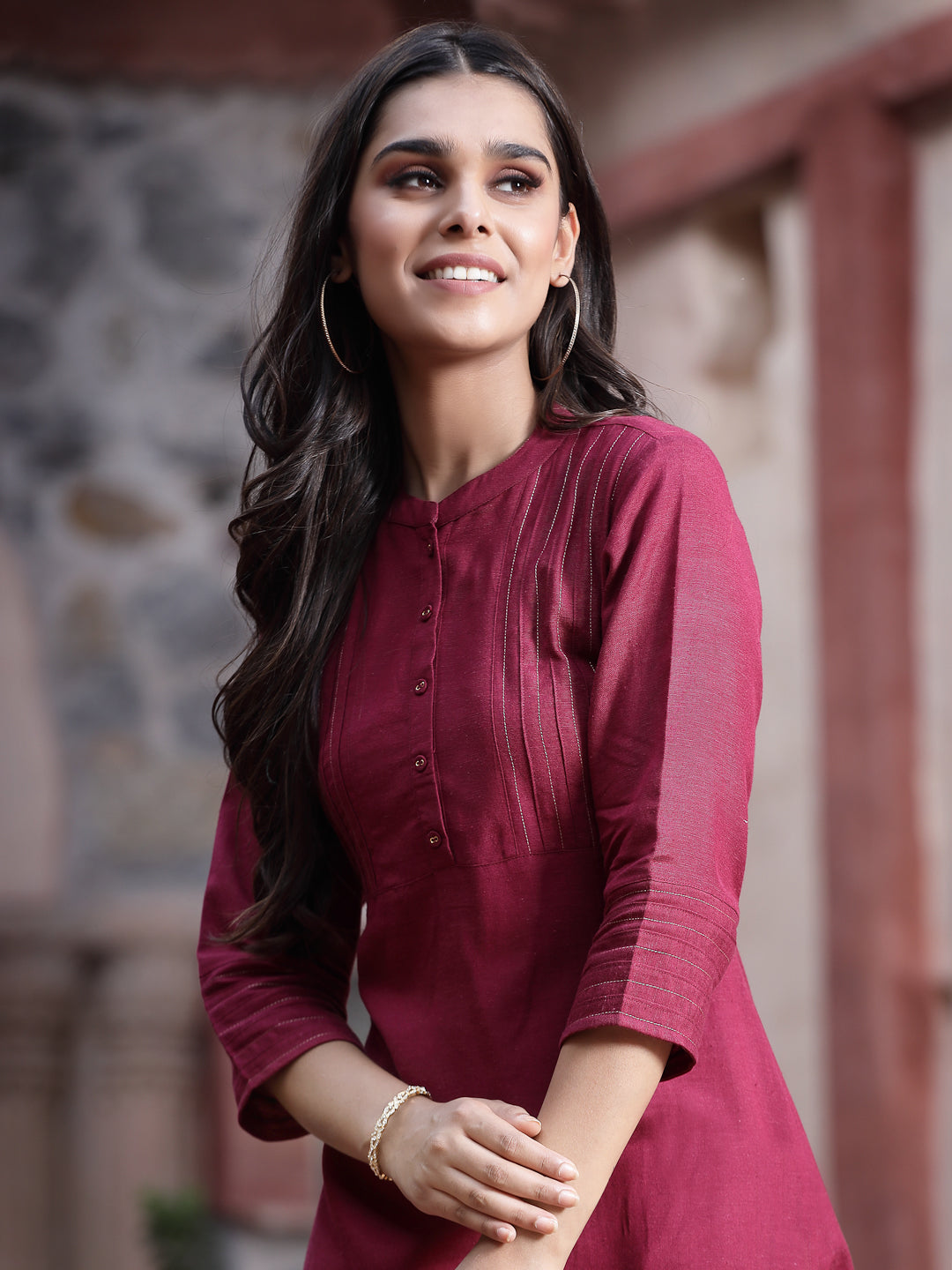 Juniper Women's Wine Rayon Solid Straight Kurta