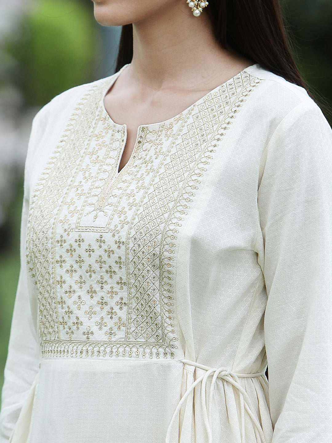 Juniper Ivory LIVA Festive Embroidered Flared Kurta For Women
