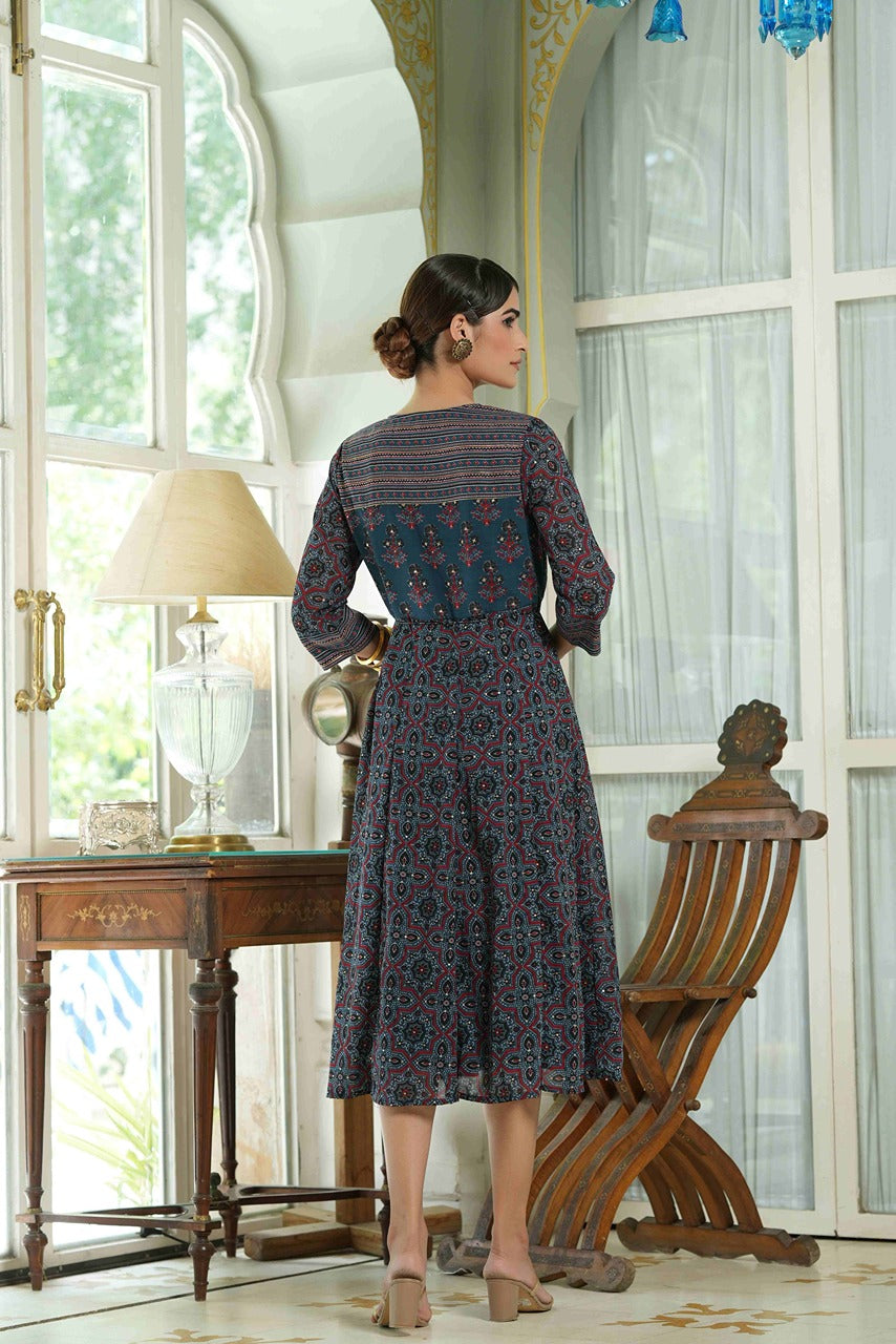 Juniper Indigo Georgette Festive Printed Anarkali Flared Anarkali Kurta For Women