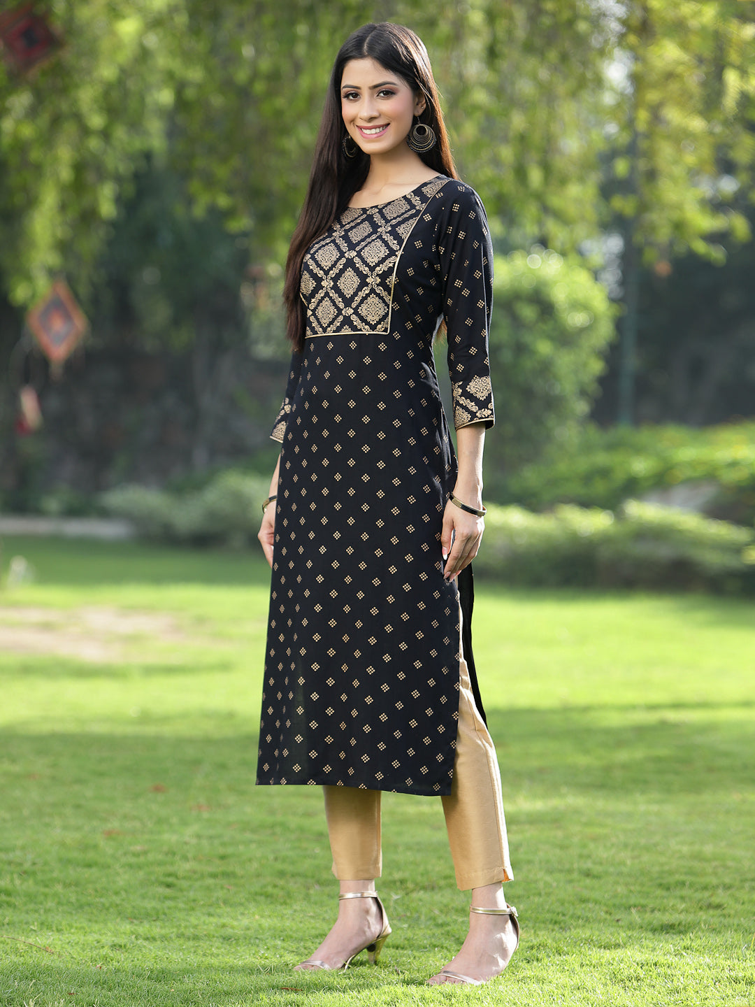 Juniper Black Rayon Festive Wear Embroidered Flared Kurta