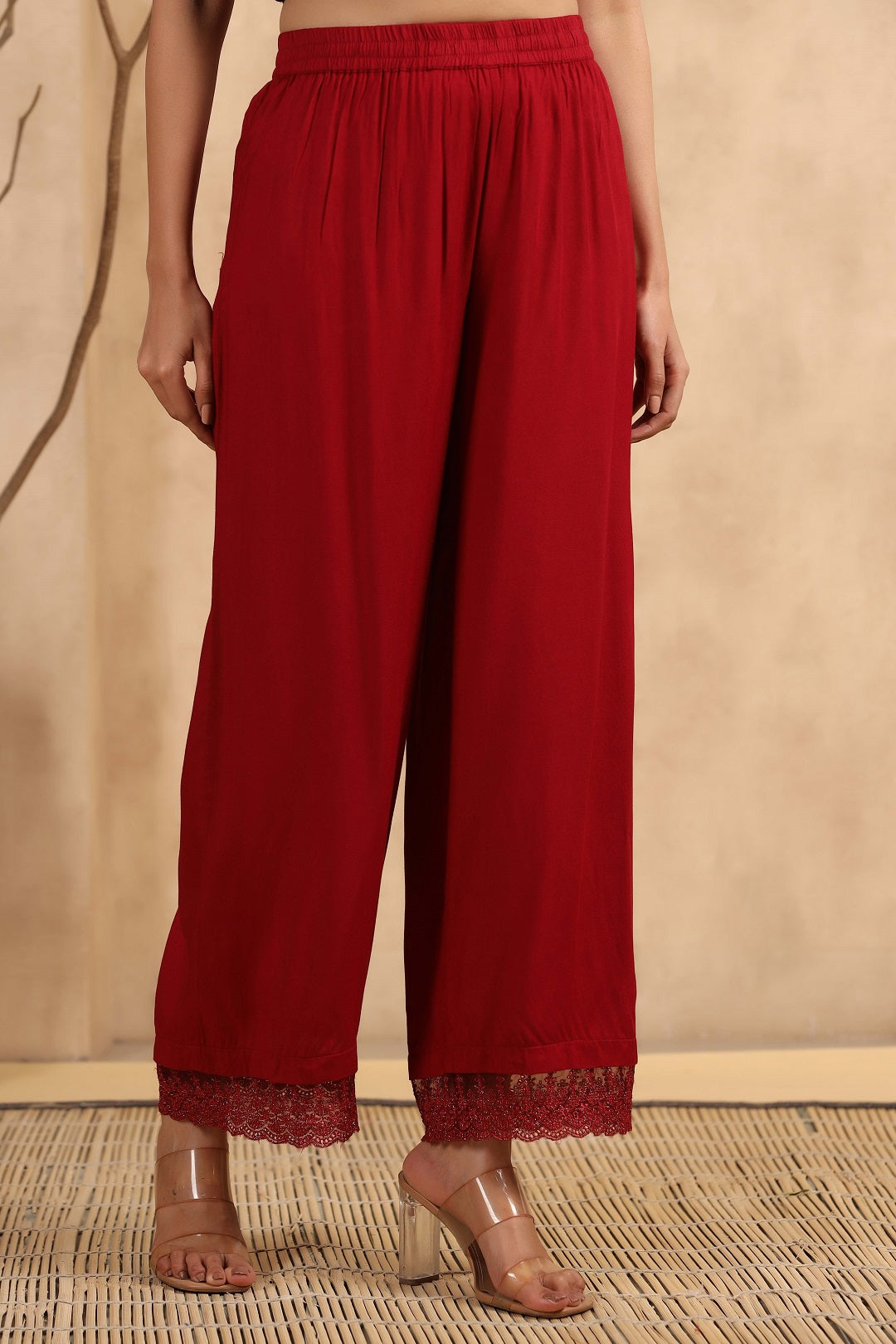 Juniper Women's Maroon Liva Rayon Straight Solid Palazzo