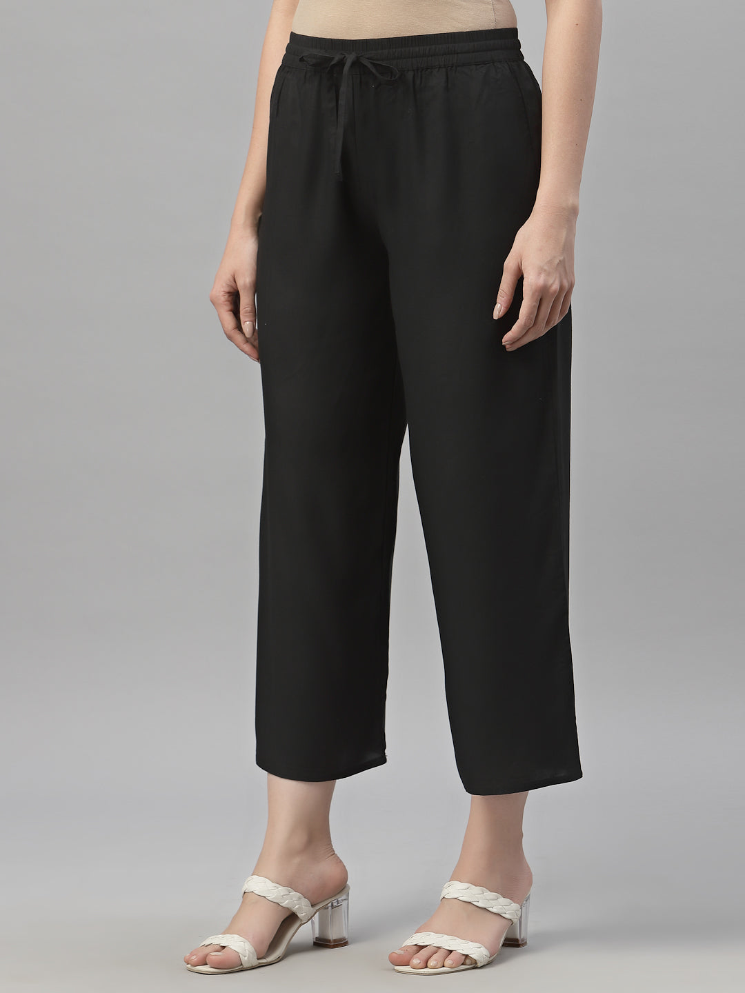 Juniper Women's Black LIVA Straight Solid Palazzo