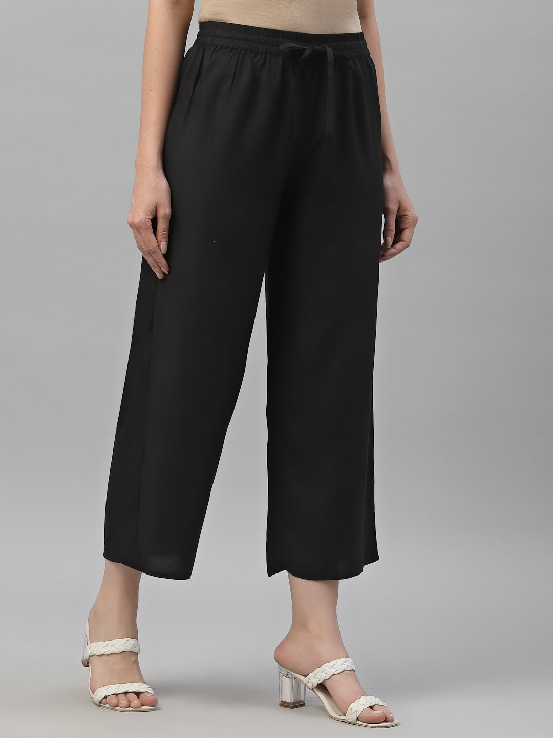 Juniper Women's Black LIVA Straight Solid Palazzo
