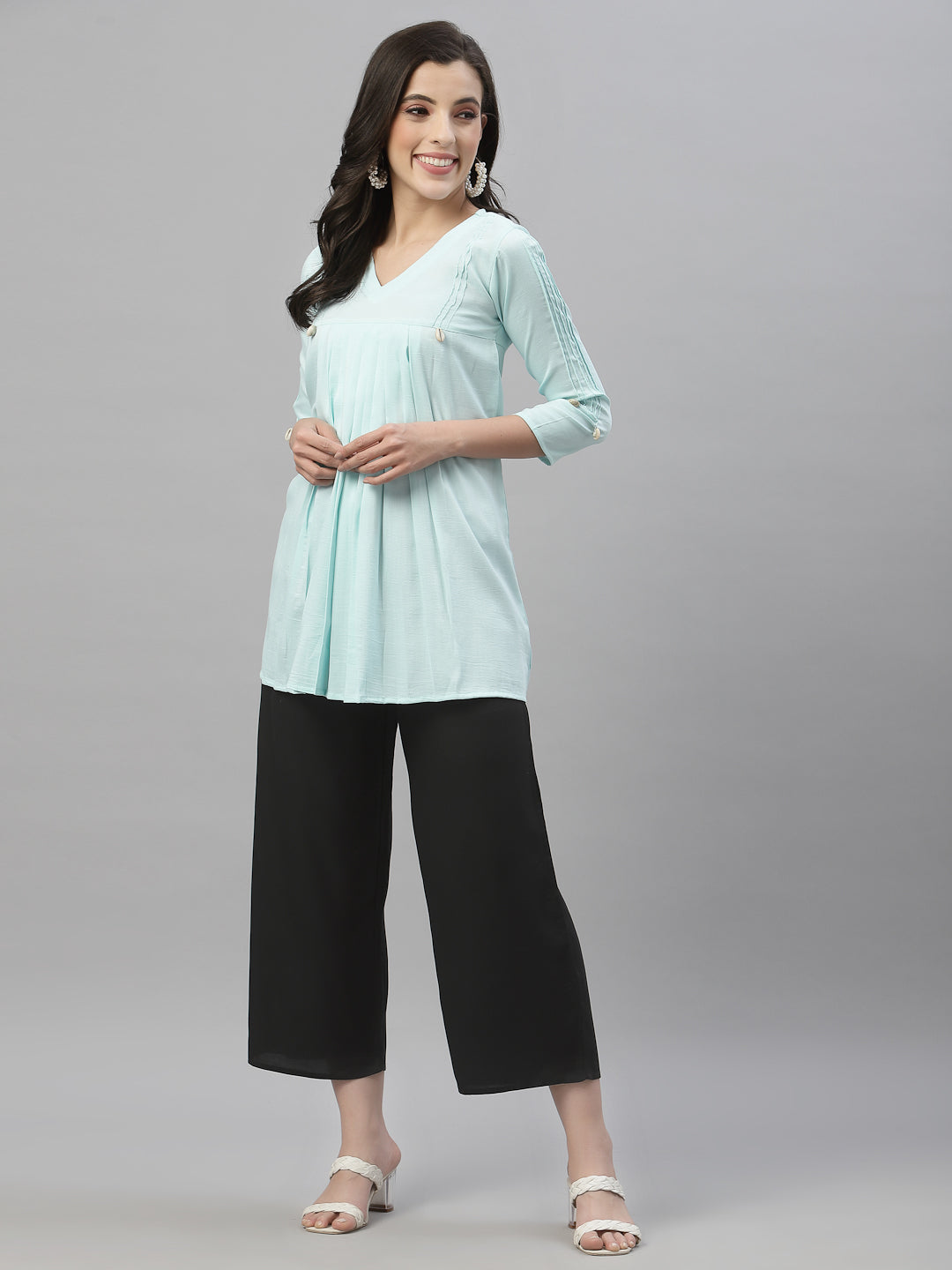 Juniper Women's Black LIVA Straight Solid Palazzo