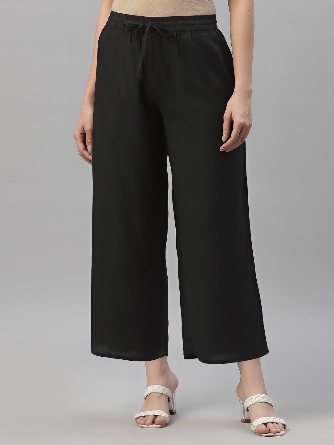 Juniper Women's Black LIVA Straight Solid Palazzo