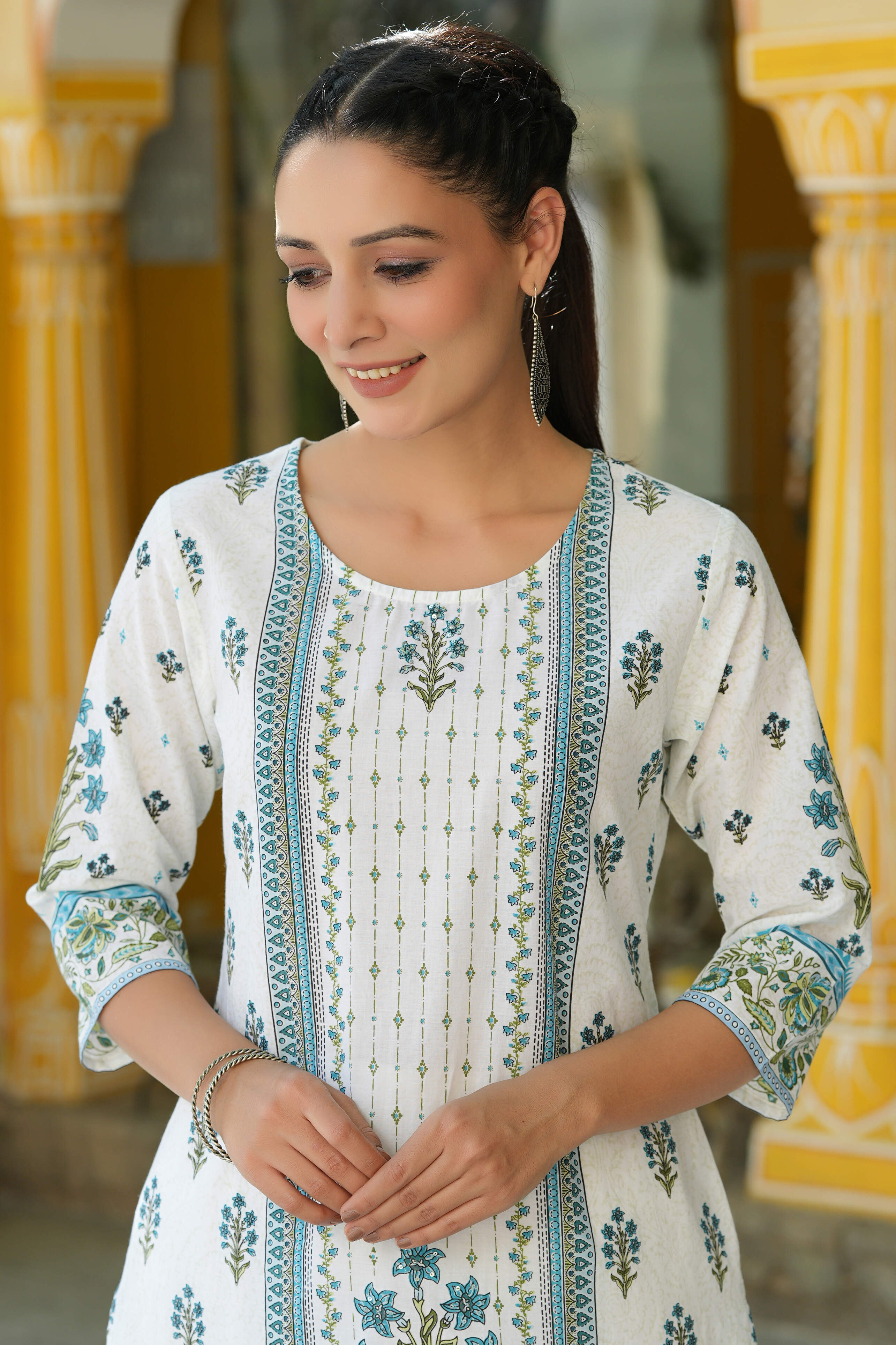 Juniper Women's Blue Placement Printed Straight Kurta