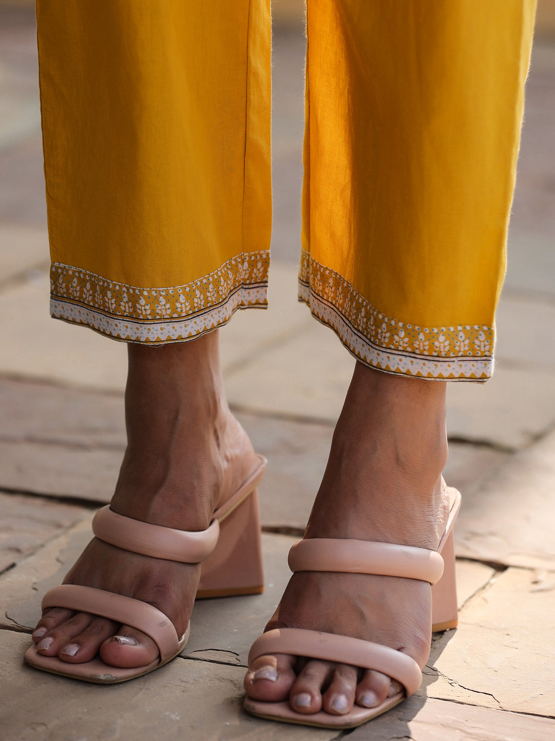 Juniper Women's Mustard Cotton Voile Floral Printed Kurta Pant & Dupatta Set